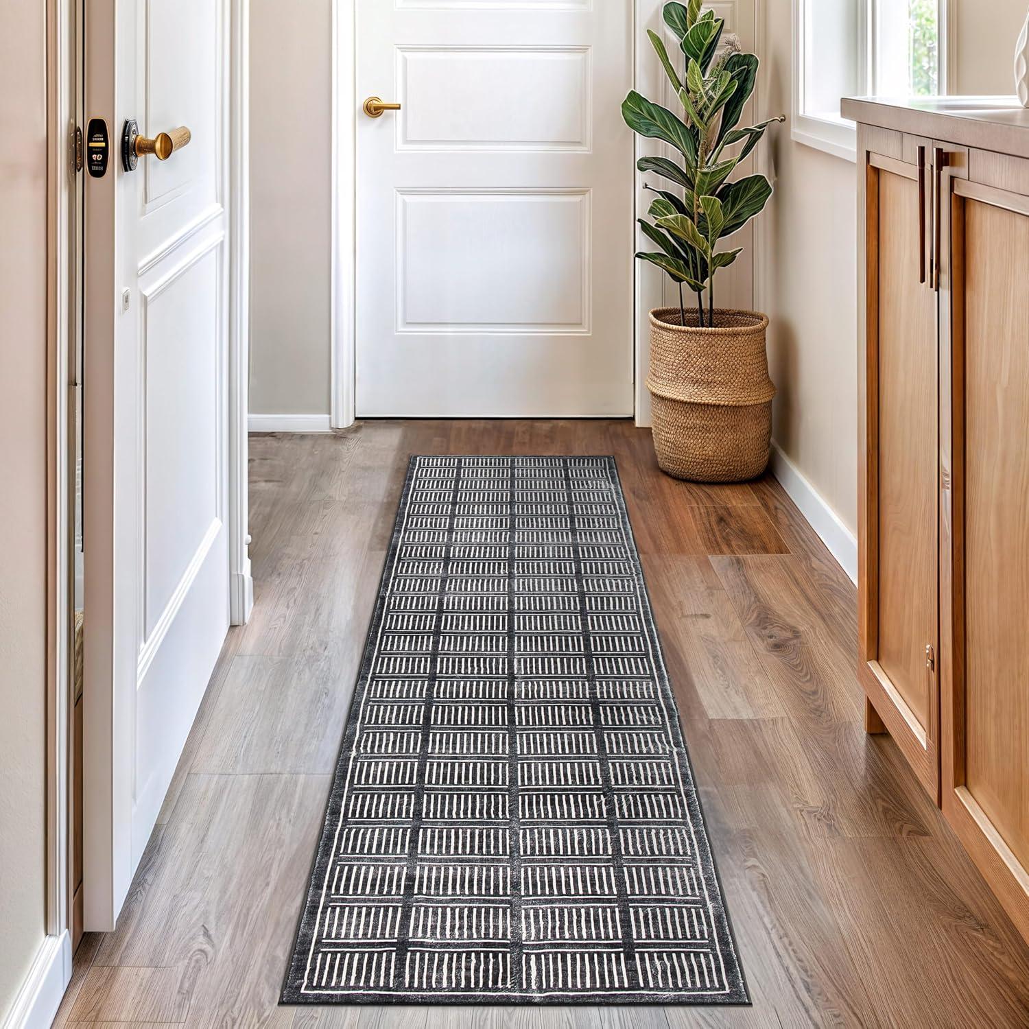 imageRugshop Bohemian Stripe Lines Washable Non Slip Area Rug 5 x 7 IvoryBlack