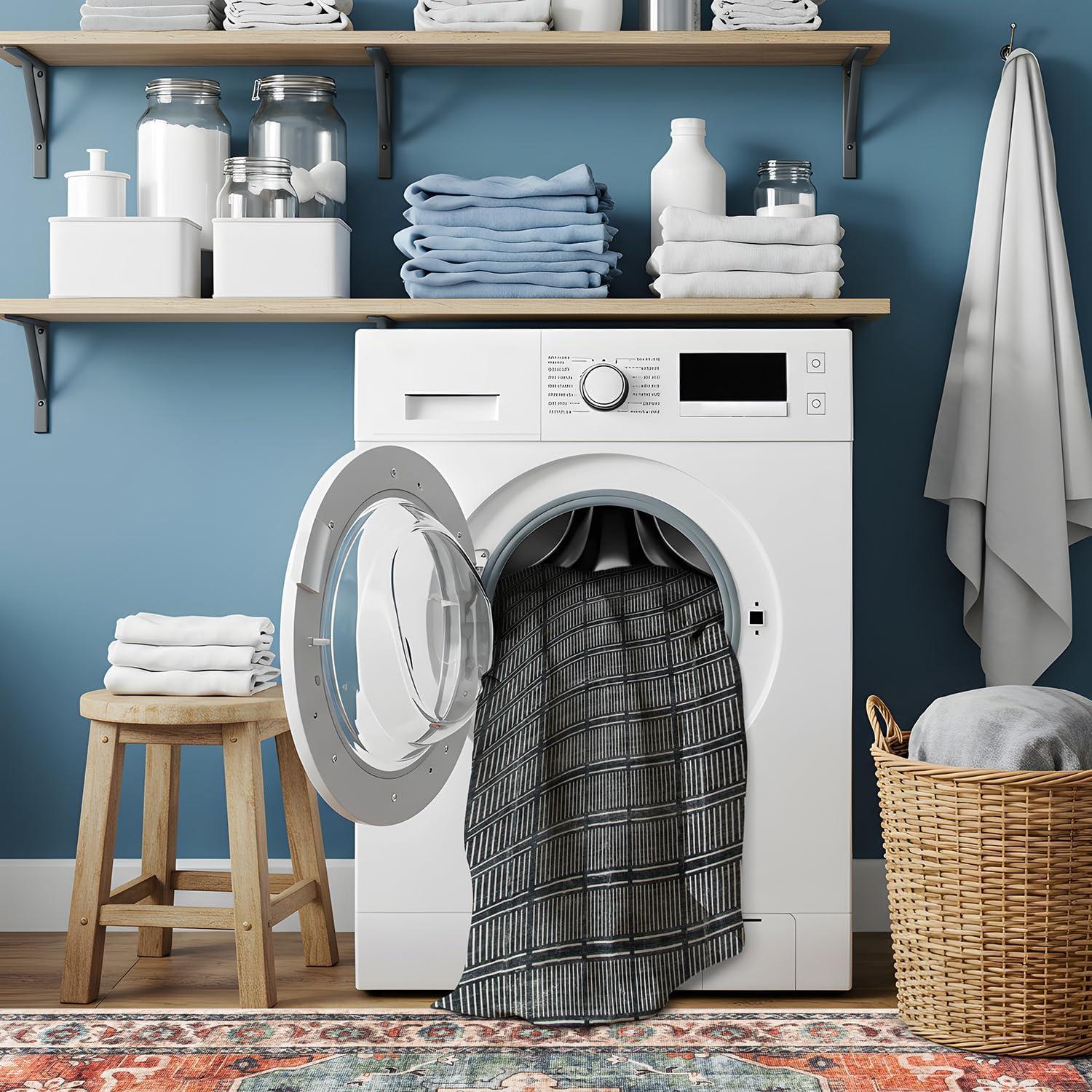 imageRugshop Bohemian Stripe Lines Washable Non Slip Area Rug 5 x 7 IvoryBlack