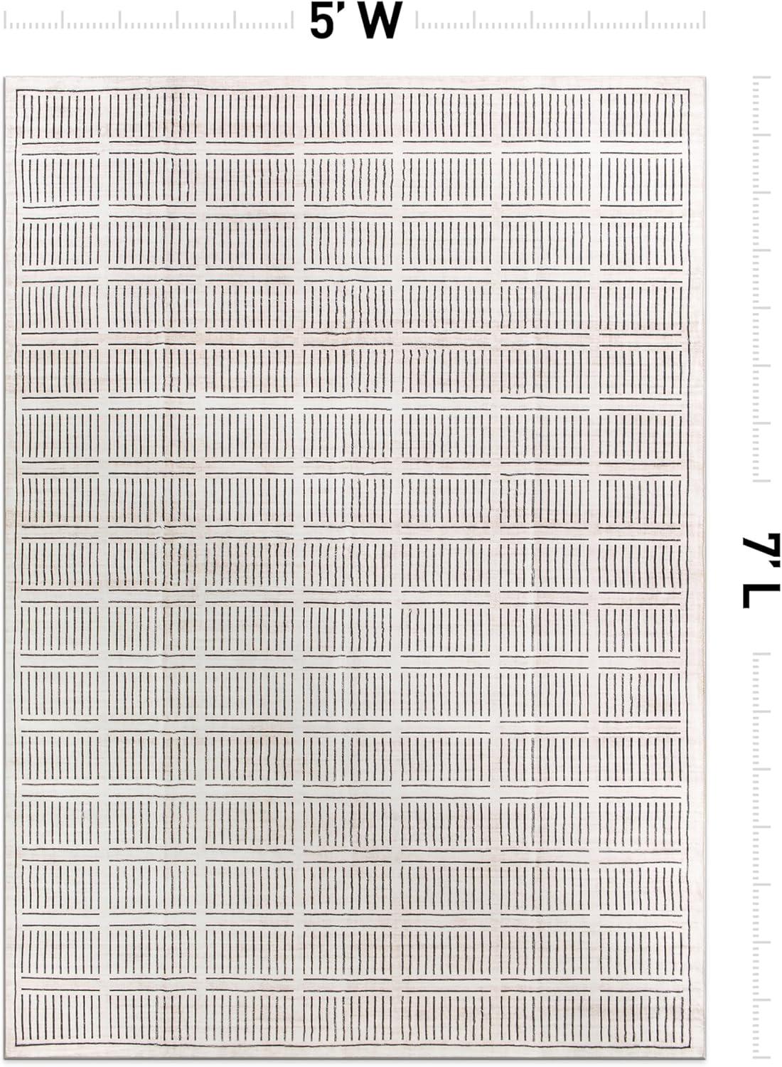 imageRugshop Bohemian Stripe Lines Washable Non Slip Area Rug 5 x 7 IvoryIvory