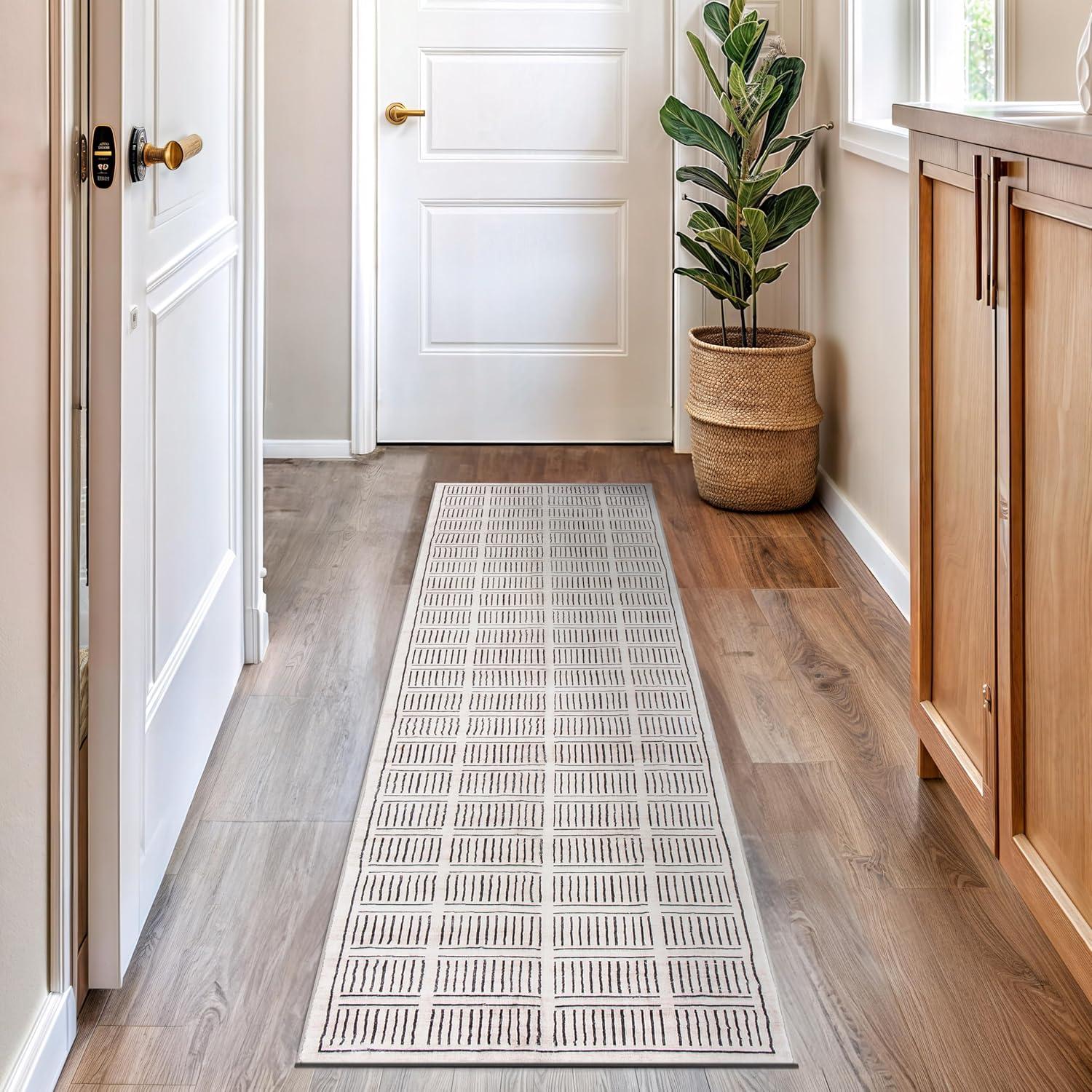 imageRugshop Bohemian Stripe Lines Washable Non Slip Area Rug 5 x 7 IvoryIvory