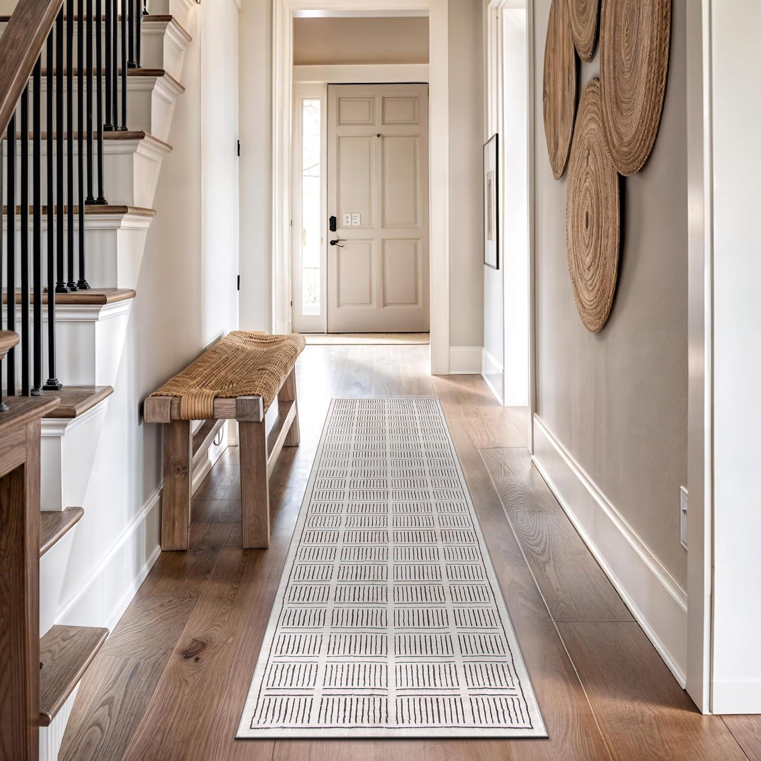 imageRugshop Bohemian Stripe Lines Washable Non Slip Area Rug 5 x 7 IvoryIvory