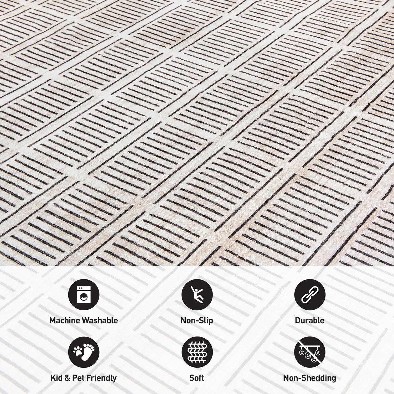 imageRugshop Bohemian Stripe Lines Washable Non Slip Area Rug 5 x 7 IvoryIvory