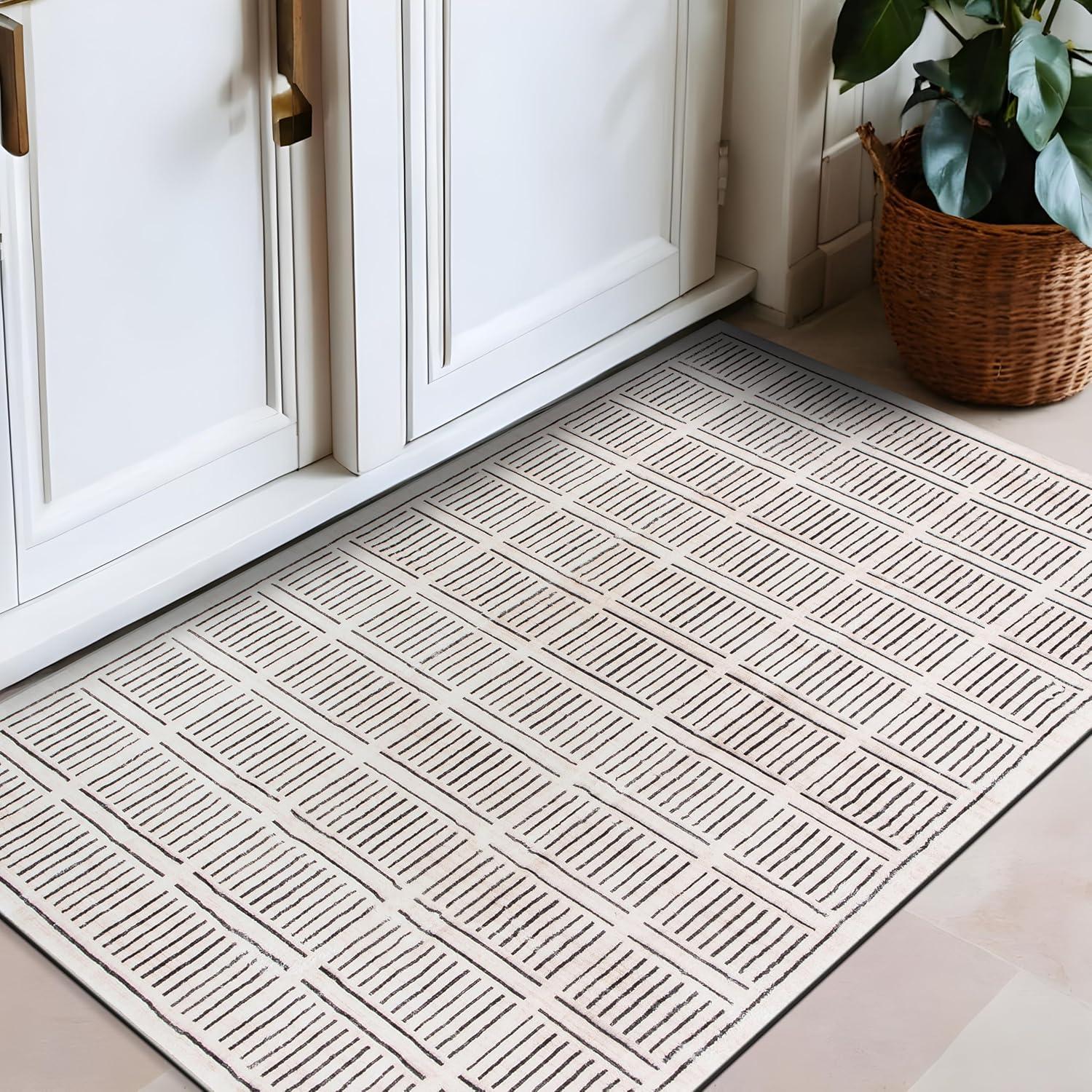 imageRugshop Bohemian Stripe Lines Washable Non Slip Area Rug 5 x 7 IvoryIvory