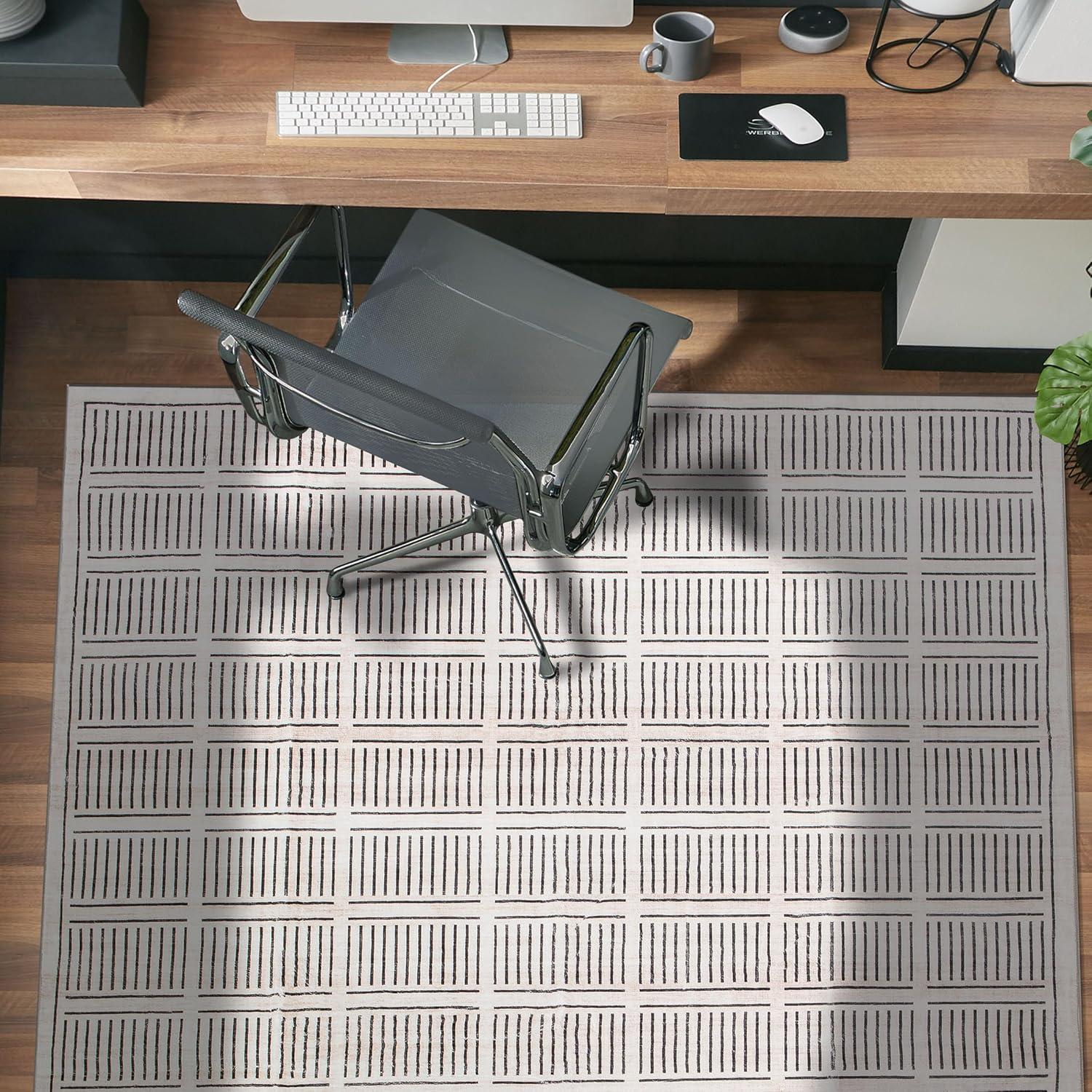 imageRugshop Bohemian Stripe Lines Washable Non Slip Area Rug 5 x 7 IvoryIvory