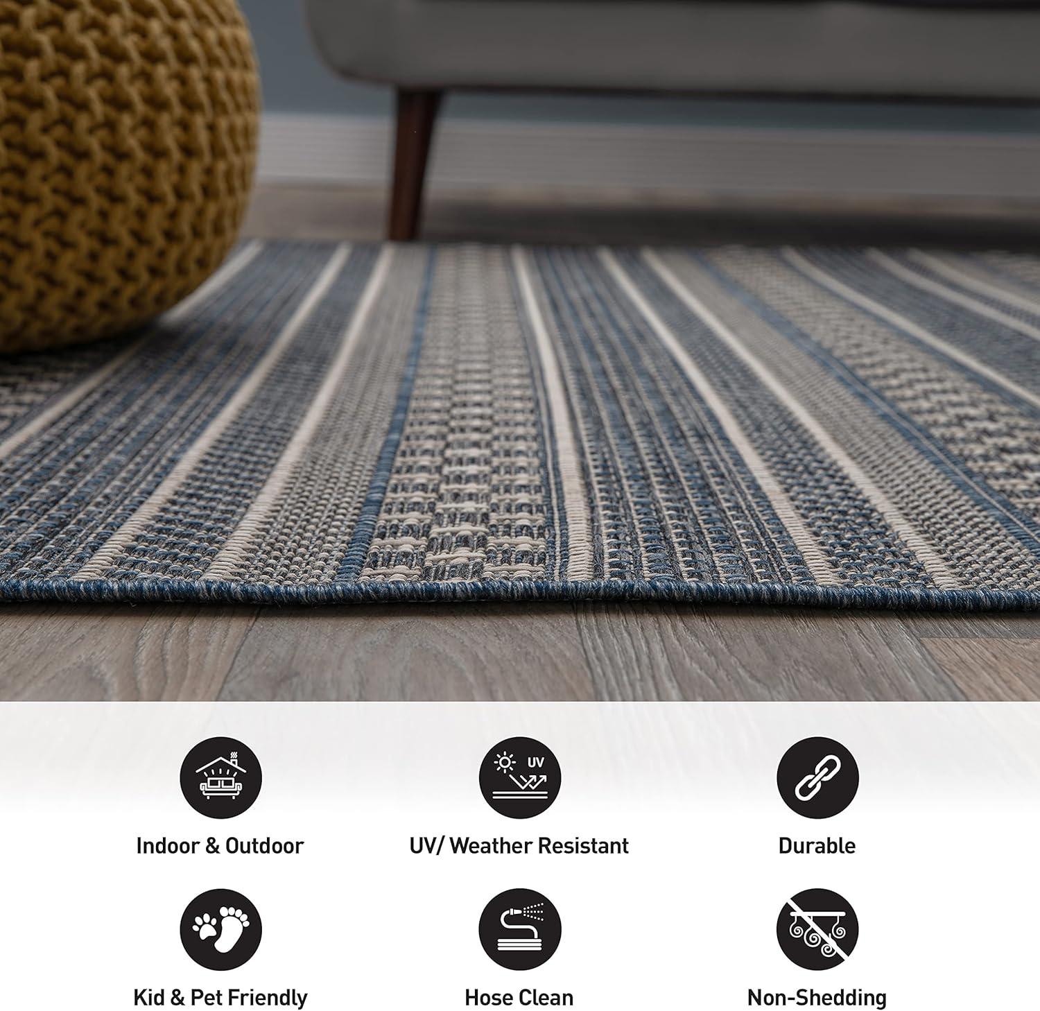 imageRugshop Bohemian Stripes Patio ampamp Balcony IndoorOutdoor Area Rug 5 x 7 BlueBlue