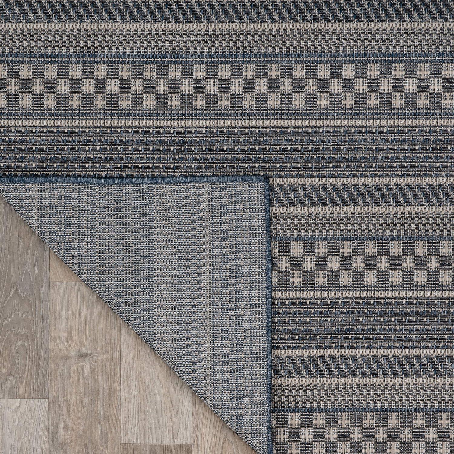 imageRugshop Bohemian Stripes Patio ampamp Balcony IndoorOutdoor Area Rug 5 x 7 BlueBlue