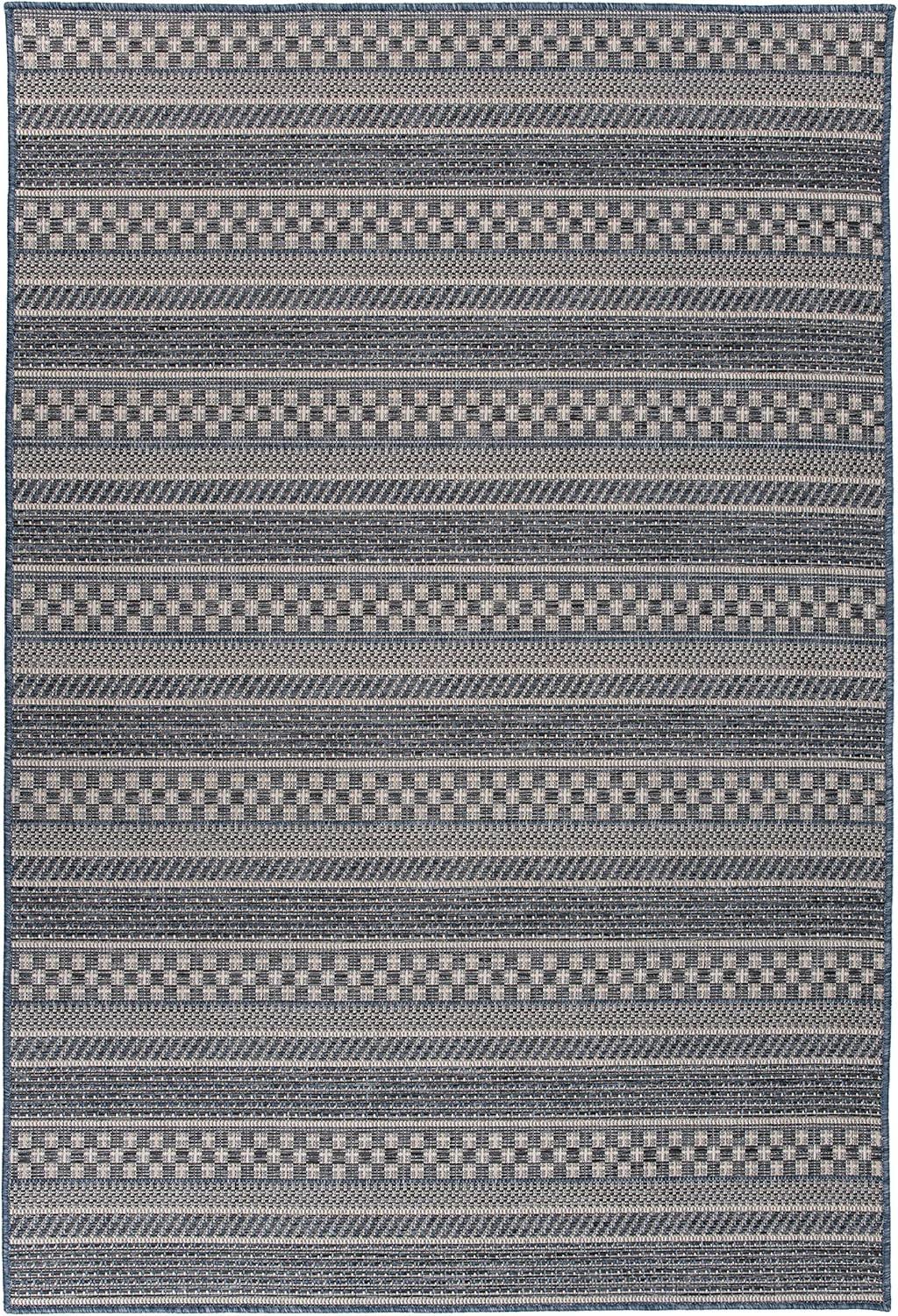 imageRugshop Bohemian Stripes Patio ampamp Balcony IndoorOutdoor Area Rug 5 x 7 BlueBlue