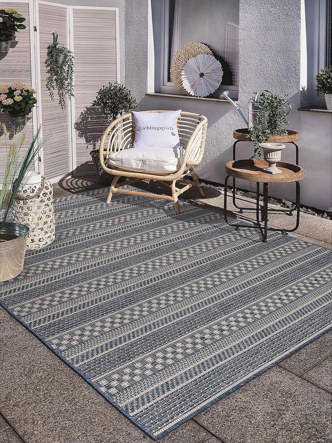 imageRugshop Bohemian Stripes Patio ampamp Balcony IndoorOutdoor Area Rug 5 x 7 BlueBlue