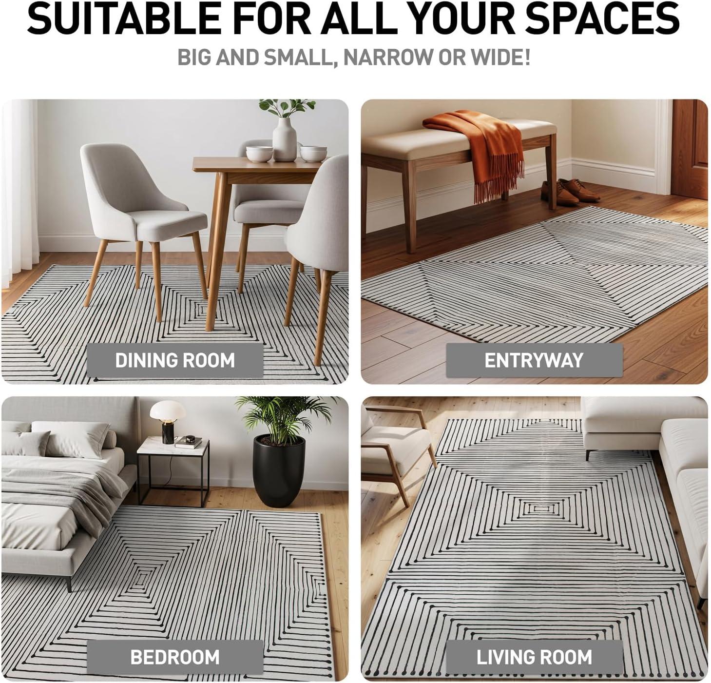 imageRugshop Bohemian Stripes Washable Non Slip Area Rug 5 x 7 IvoryIvory