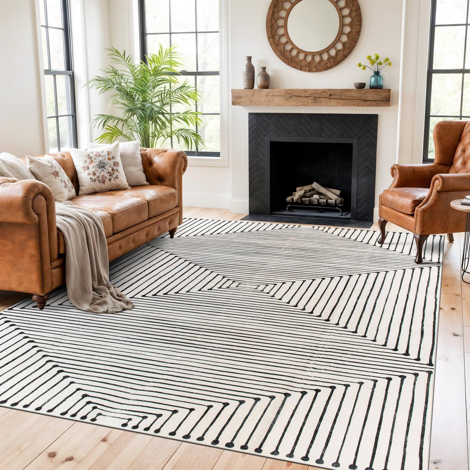 imageRugshop Bohemian Stripes Washable Non Slip Area Rug 5 x 7 IvoryIvory