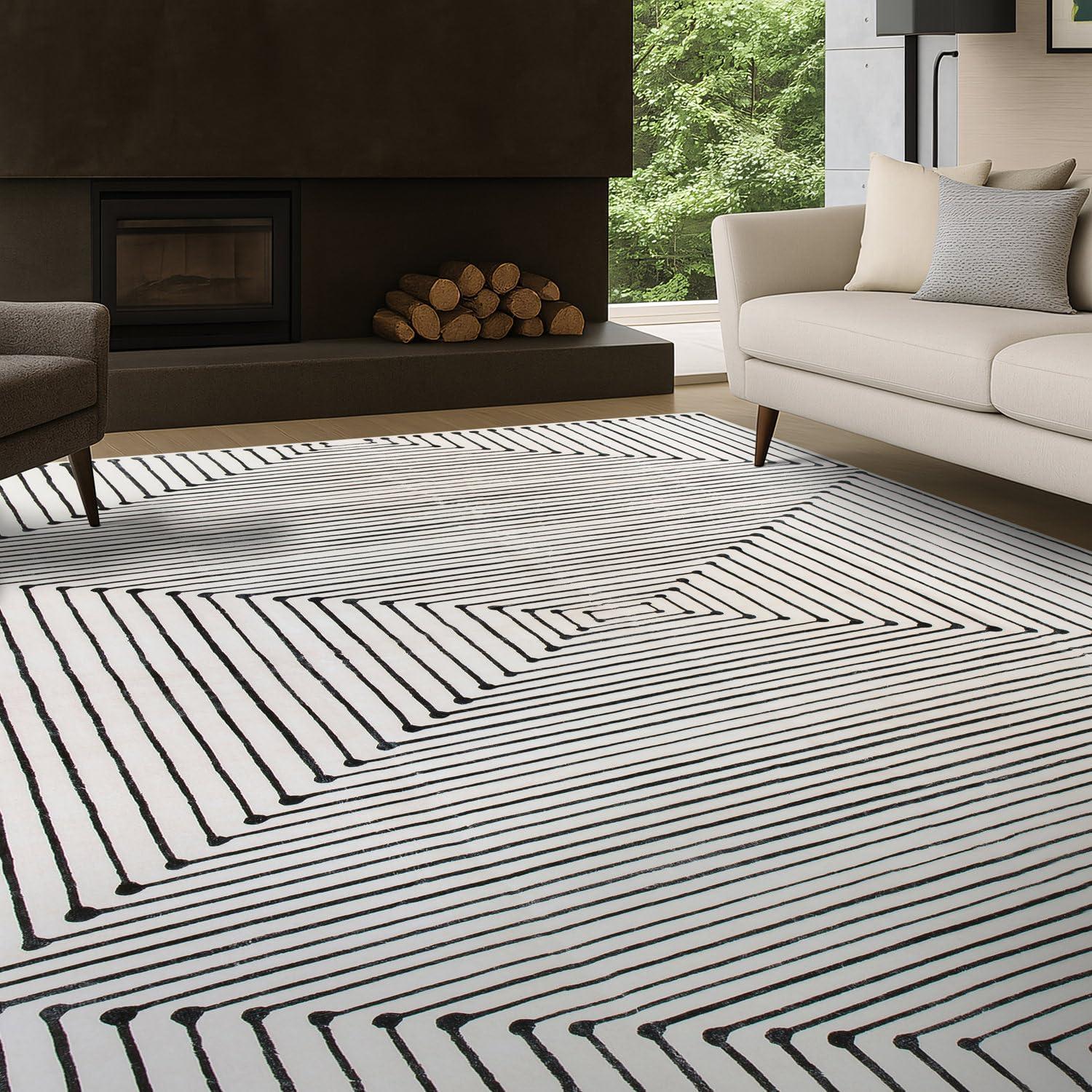 imageRugshop Bohemian Stripes Washable Non Slip Area Rug 5 x 7 IvoryIvory