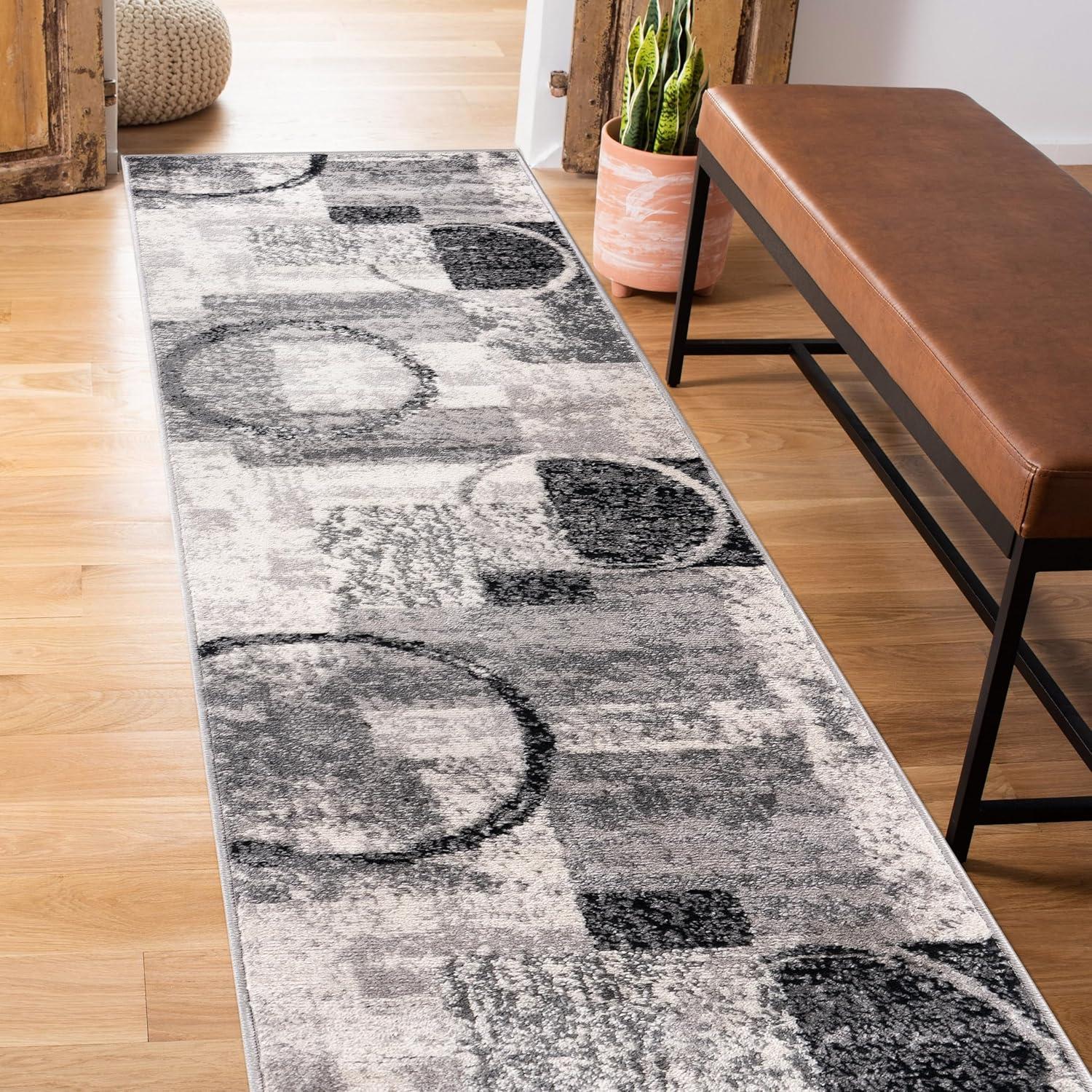 imageRugshop Contemporary Abstract Circle Design Soft Area Rug 53quot x 73quot GrayCream