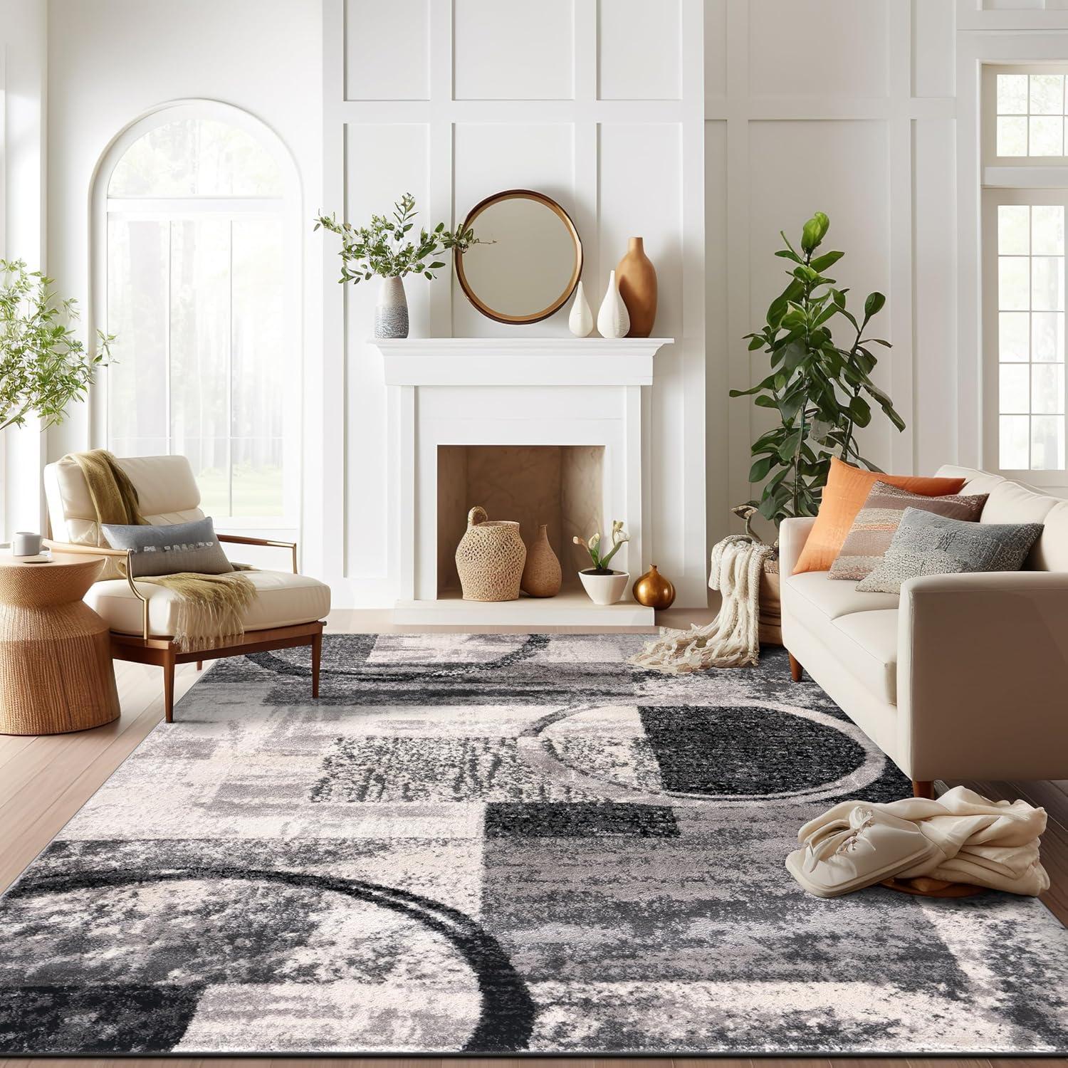 imageRugshop Contemporary Abstract Circle Design Soft Area Rug 53quot x 73quot GrayCream