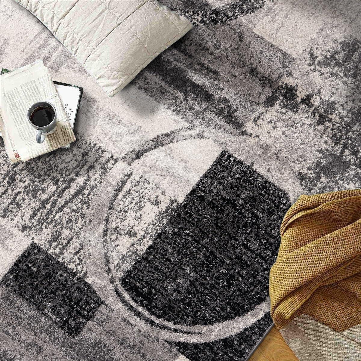 imageRugshop Contemporary Abstract Circle Design Soft Area Rug 53quot x 73quot GrayCream