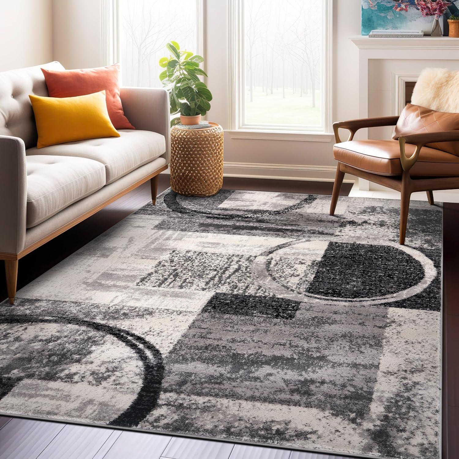 imageRugshop Contemporary Abstract Circle Design Soft Area Rug 53quot x 73quot GrayCream
