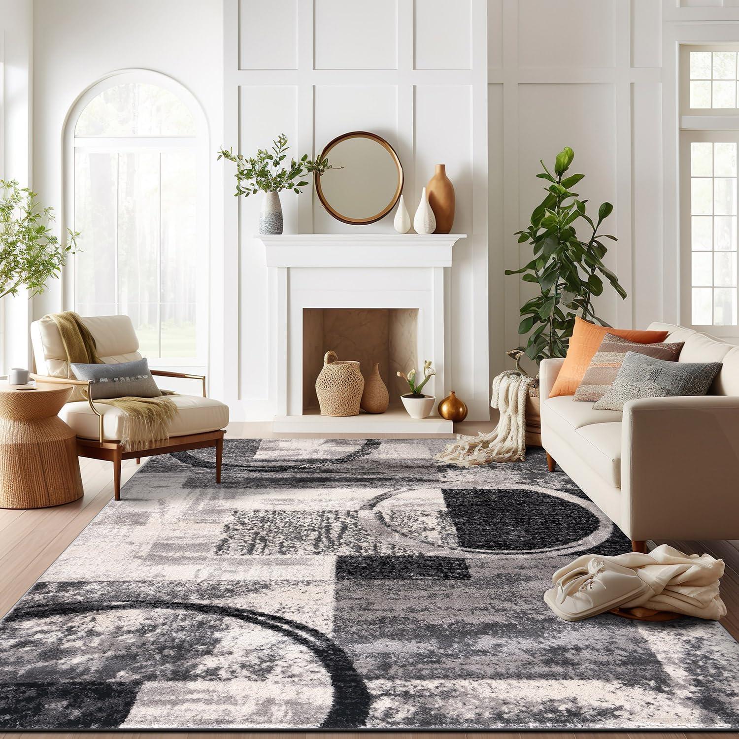 imageRugshop Contemporary Abstract Circle Design Soft Area Rug 53quot x 73quot GrayCream