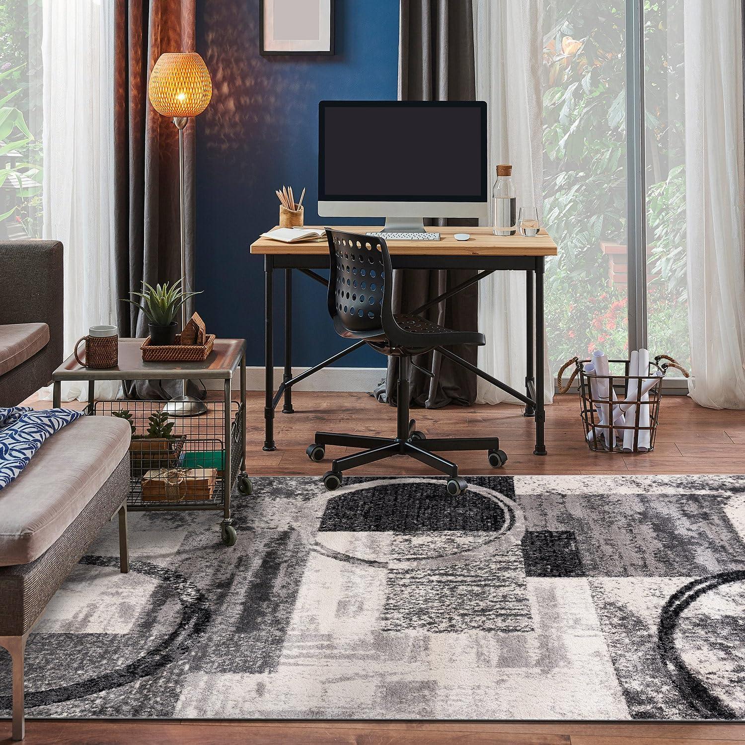 imageRugshop Contemporary Abstract Circle Design Soft Area Rug 53quot x 73quot GrayCream