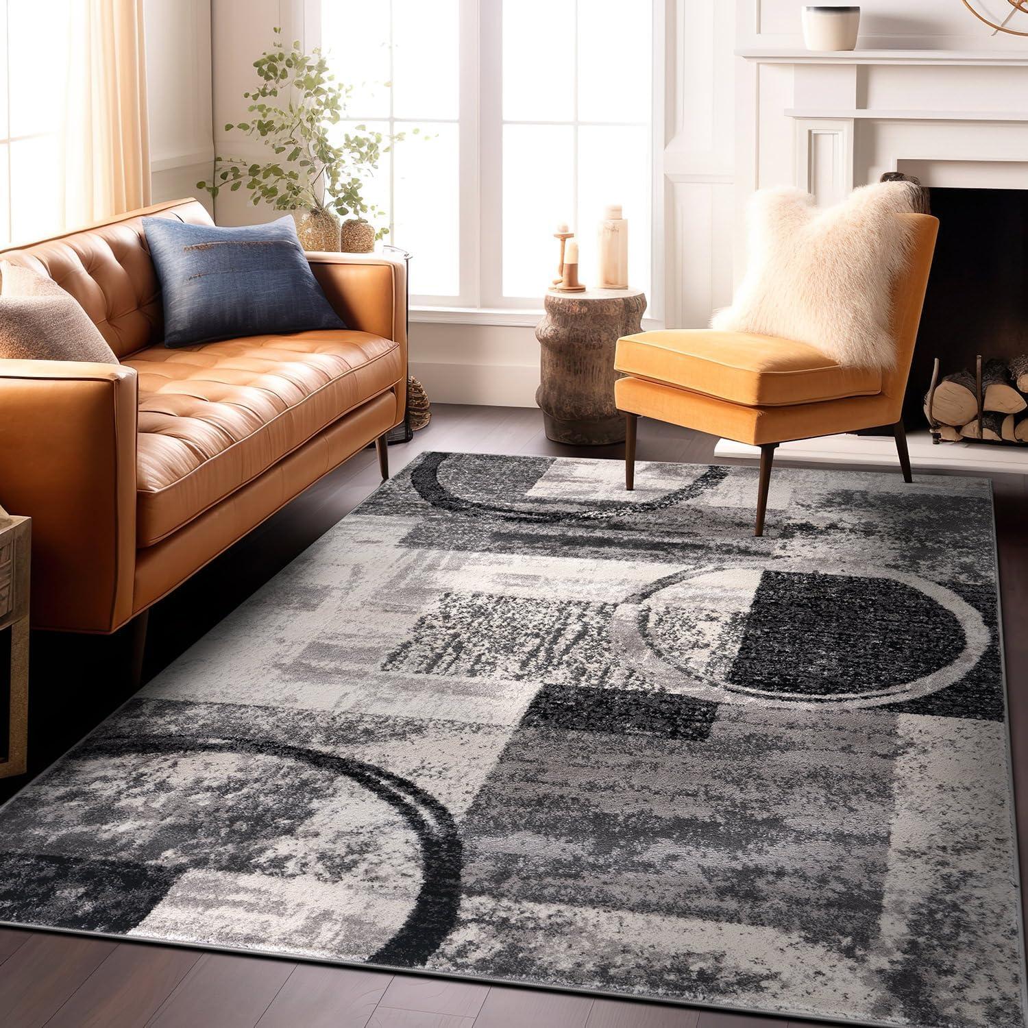 imageRugshop Contemporary Abstract Circle Design Soft Area Rug 53quot x 73quot GrayCream