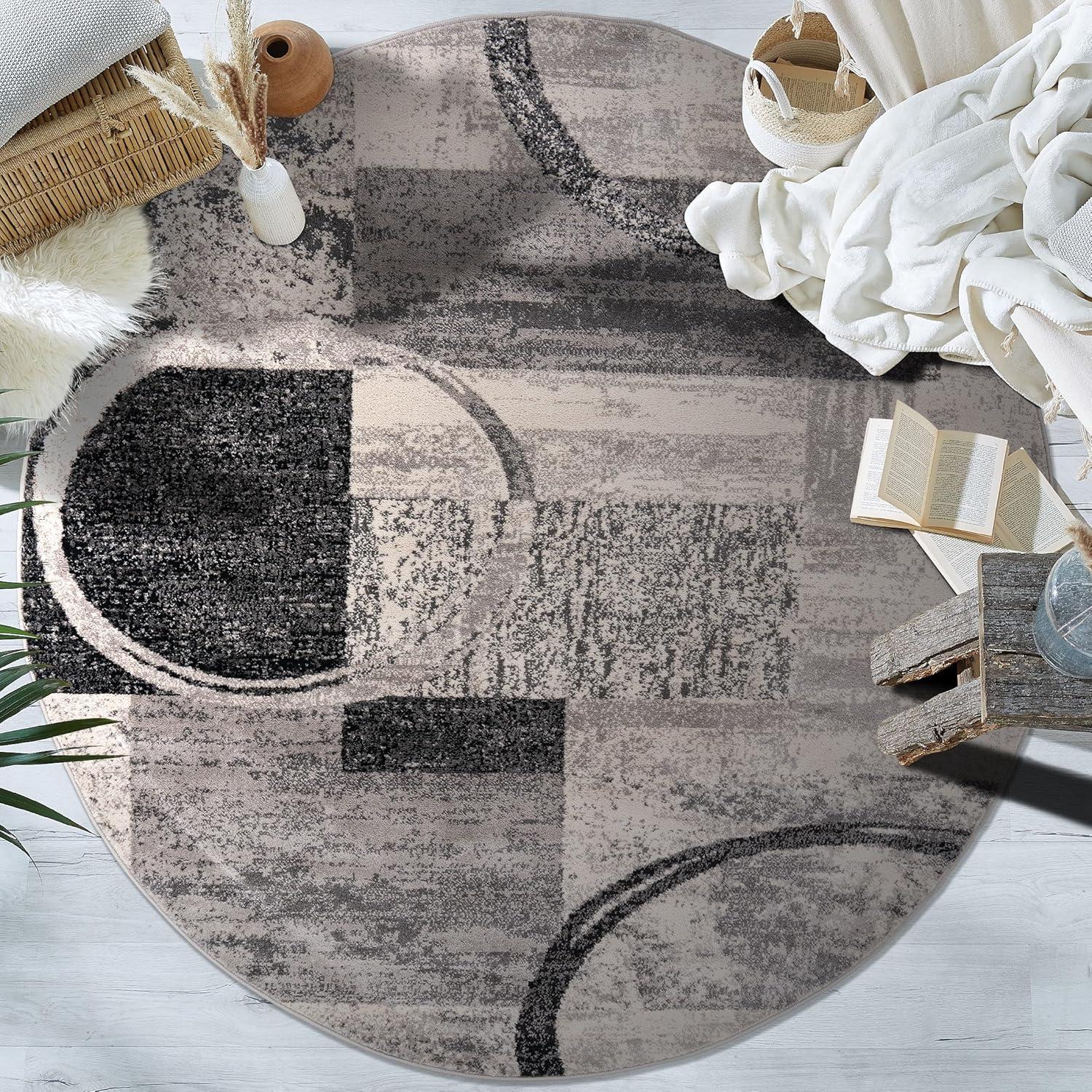 imageRugshop Contemporary Abstract Circle Design Soft Area Rug 53quot x 73quot GrayCream