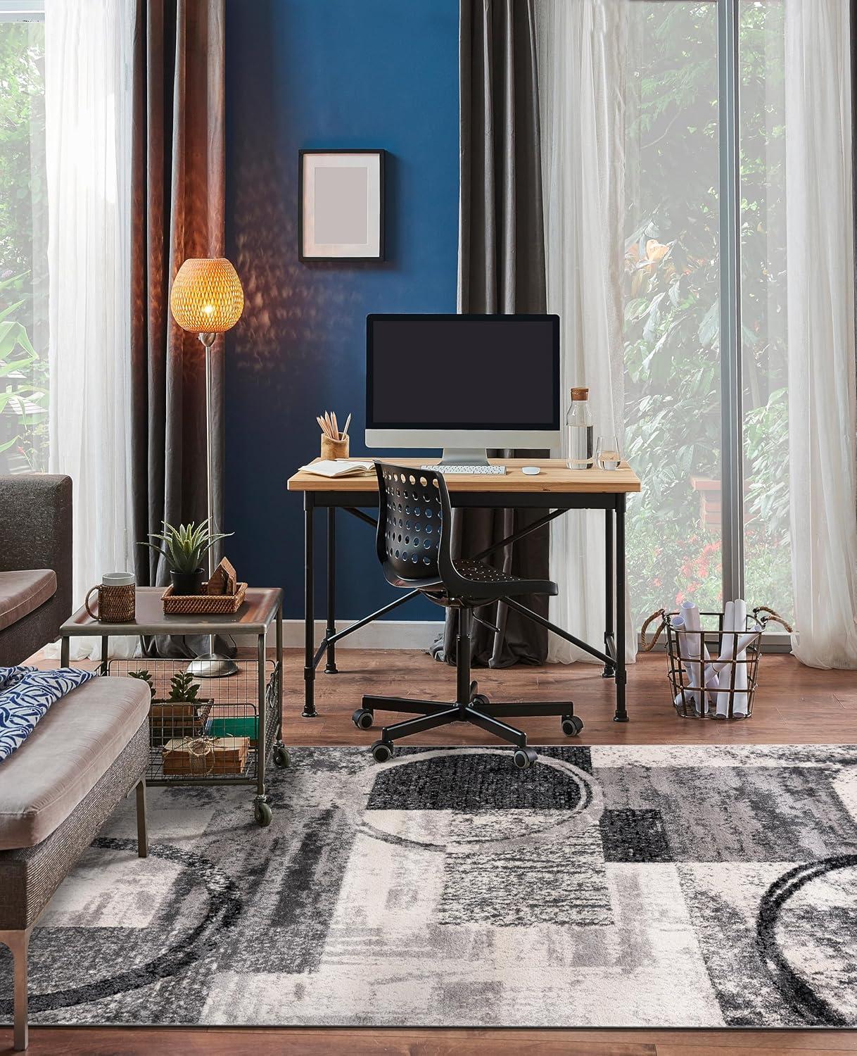 imageRugshop Contemporary Abstract Circle Design Soft Area Rug 53quot x 73quot GrayCream