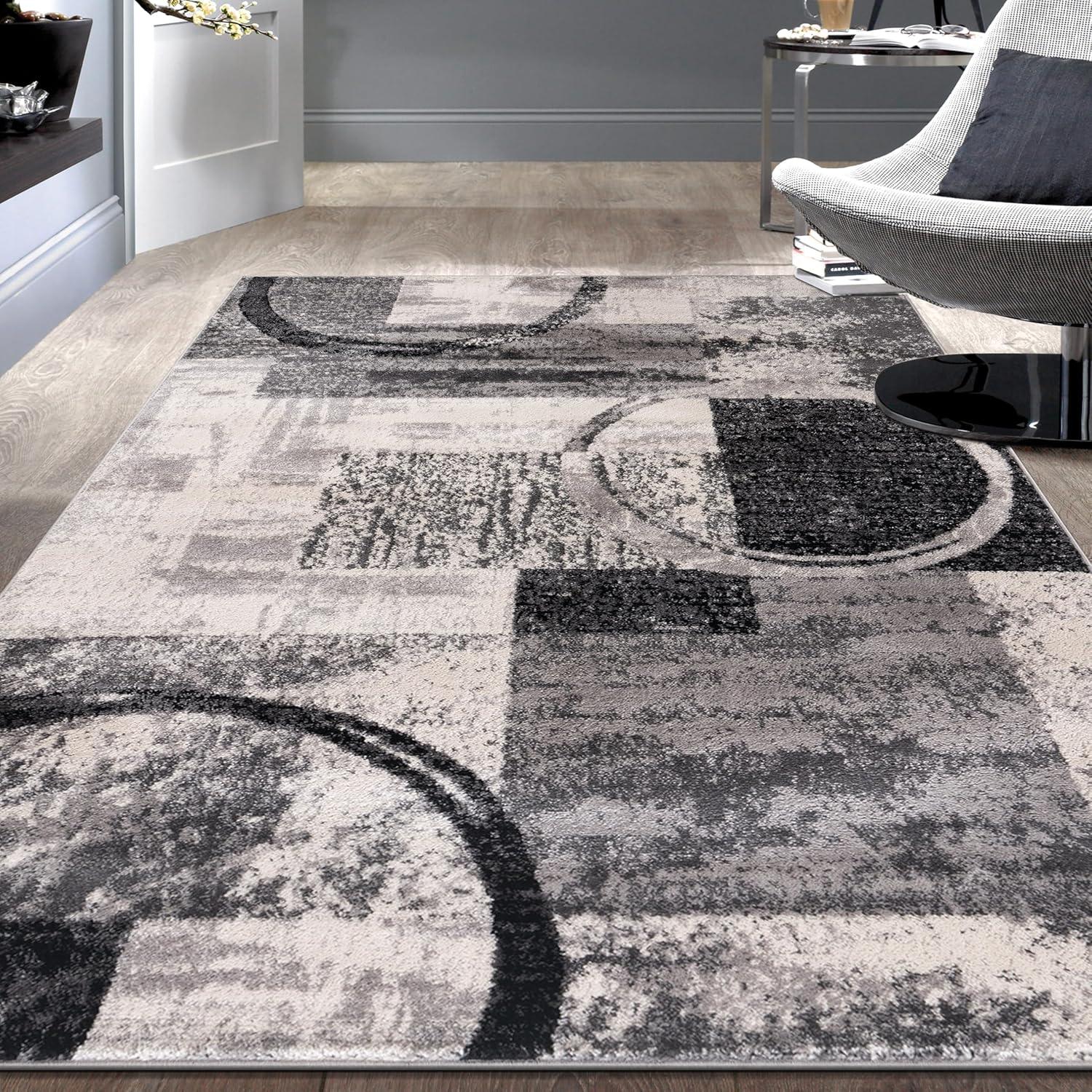 imageRugshop Contemporary Abstract Circle Design Soft Area Rug 53quot x 73quot GrayCream