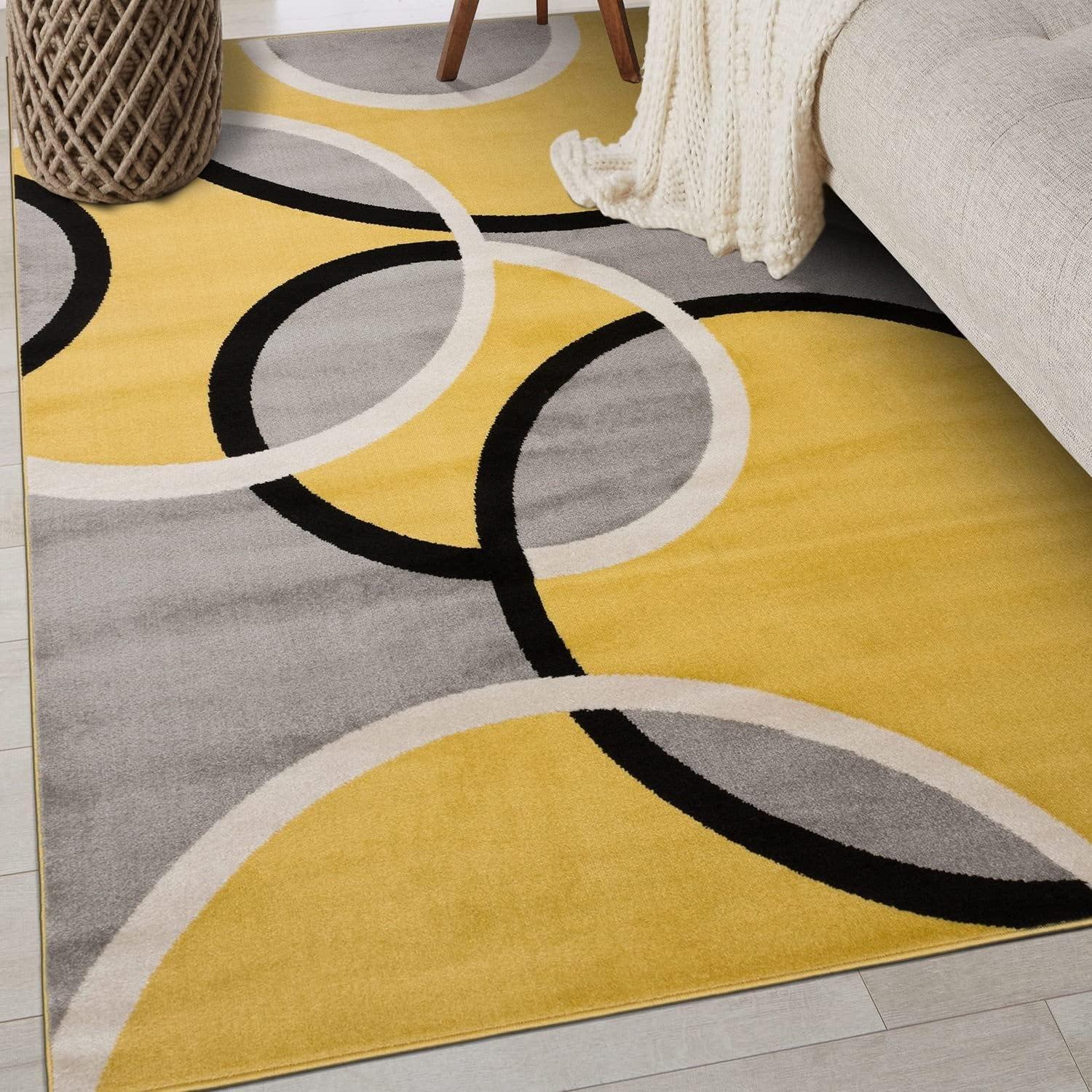imageRugshop Contemporary Abstract Circles Area Rug FadeResistant Carpet for Living Room Bedroom or Home Office Yellow 53quot x 73quotBlue