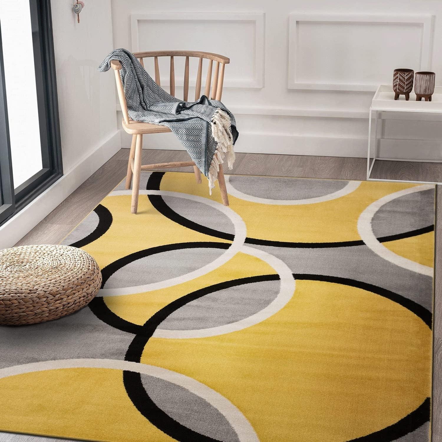 imageRugshop Contemporary Abstract Circles Area Rug FadeResistant Carpet for Living Room Bedroom or Home Office Yellow 53quot x 73quotBlue