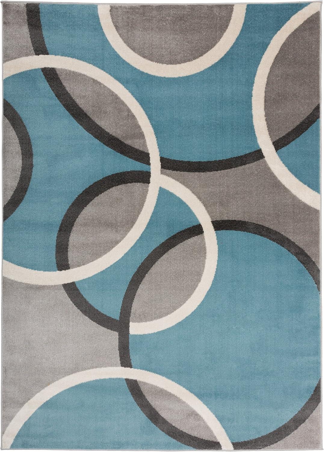 imageRugshop Contemporary Abstract Circles Area Rug FadeResistant Carpet for Living Room Bedroom or Home Office Yellow 53quot x 73quotBlue