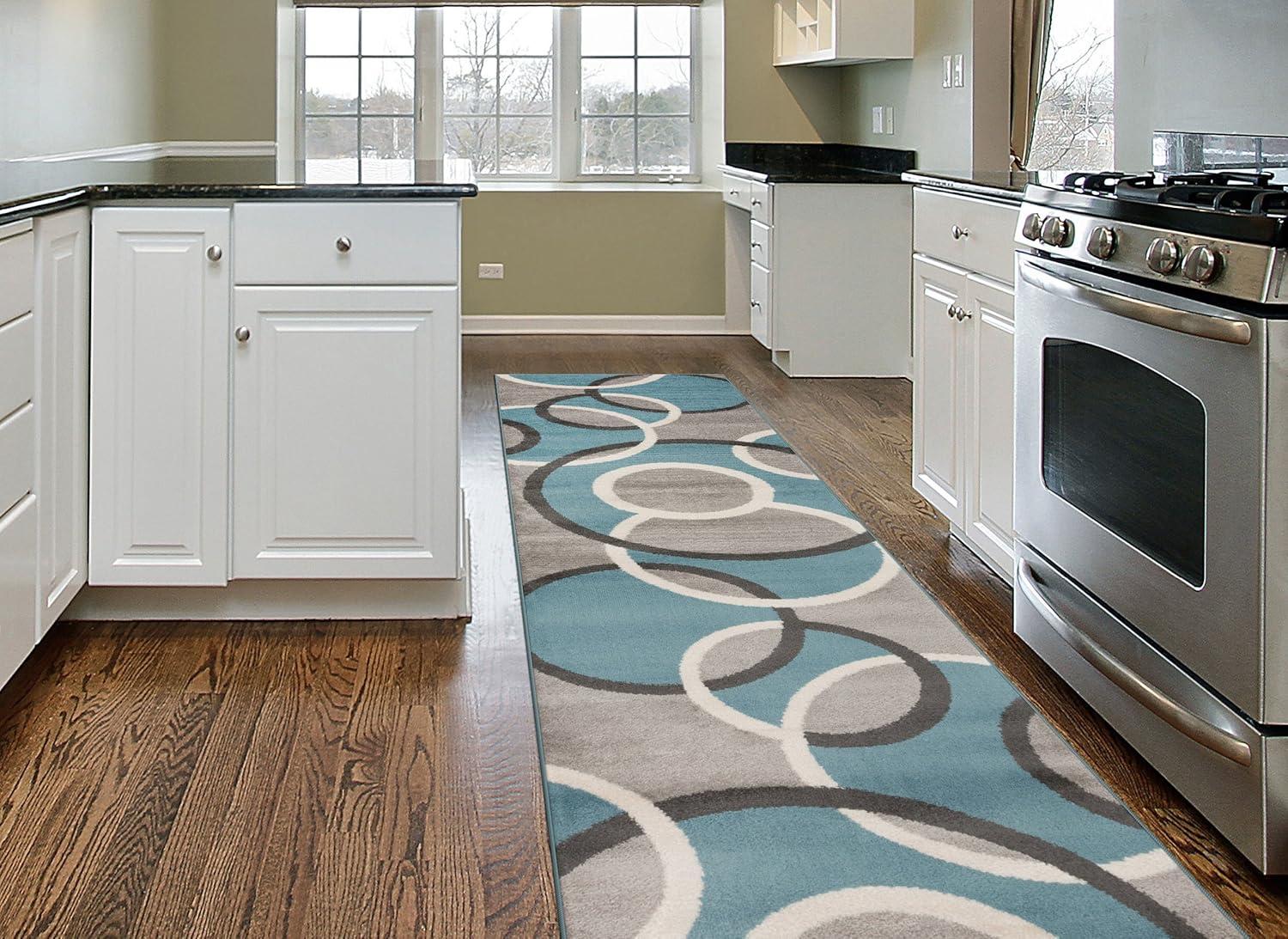 imageRugshop Contemporary Abstract Circles Area Rug FadeResistant Carpet for Living Room Bedroom or Home Office Yellow 53quot x 73quotBlue