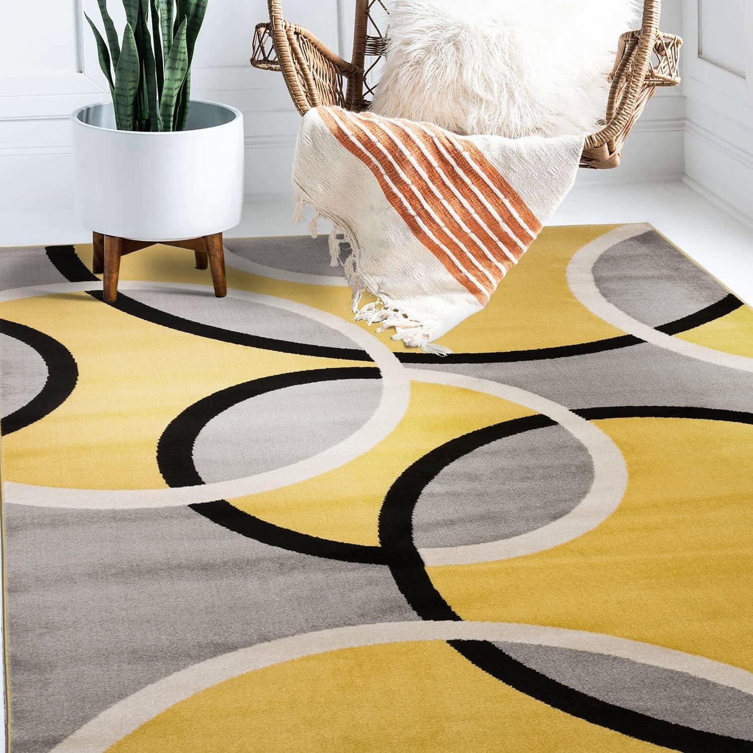 imageRugshop Contemporary Abstract Circles Area Rug FadeResistant Carpet for Living Room Bedroom or Home Office Yellow 53quot x 73quotBlue
