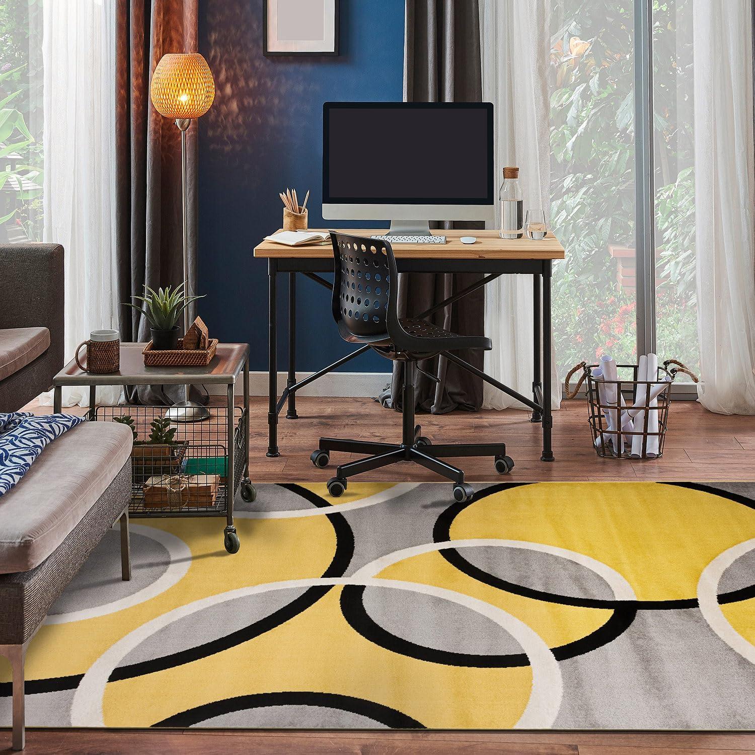 imageRugshop Contemporary Abstract Circles Area Rug FadeResistant Carpet for Living Room Bedroom or Home Office Yellow 53quot x 73quotYellow