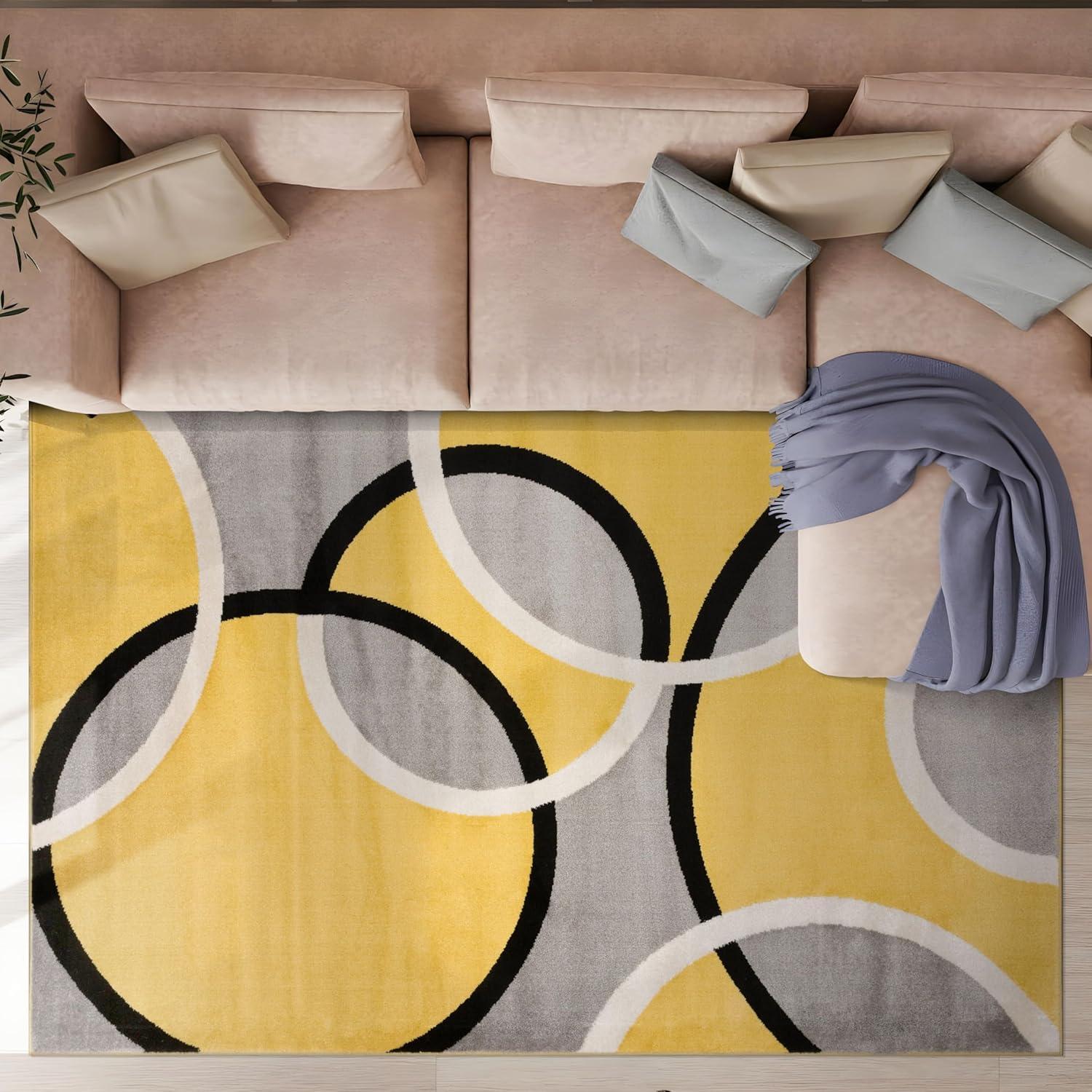 imageRugshop Contemporary Abstract Circles Area Rug FadeResistant Carpet for Living Room Bedroom or Home Office Yellow 53quot x 73quotYellow