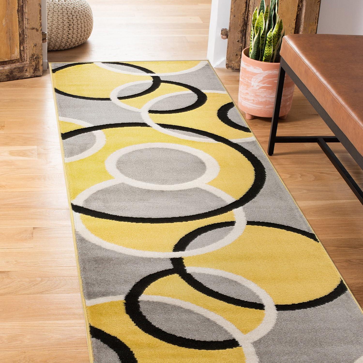 imageRugshop Contemporary Abstract Circles Area Rug FadeResistant Carpet for Living Room Bedroom or Home Office Yellow 53quot x 73quotYellow