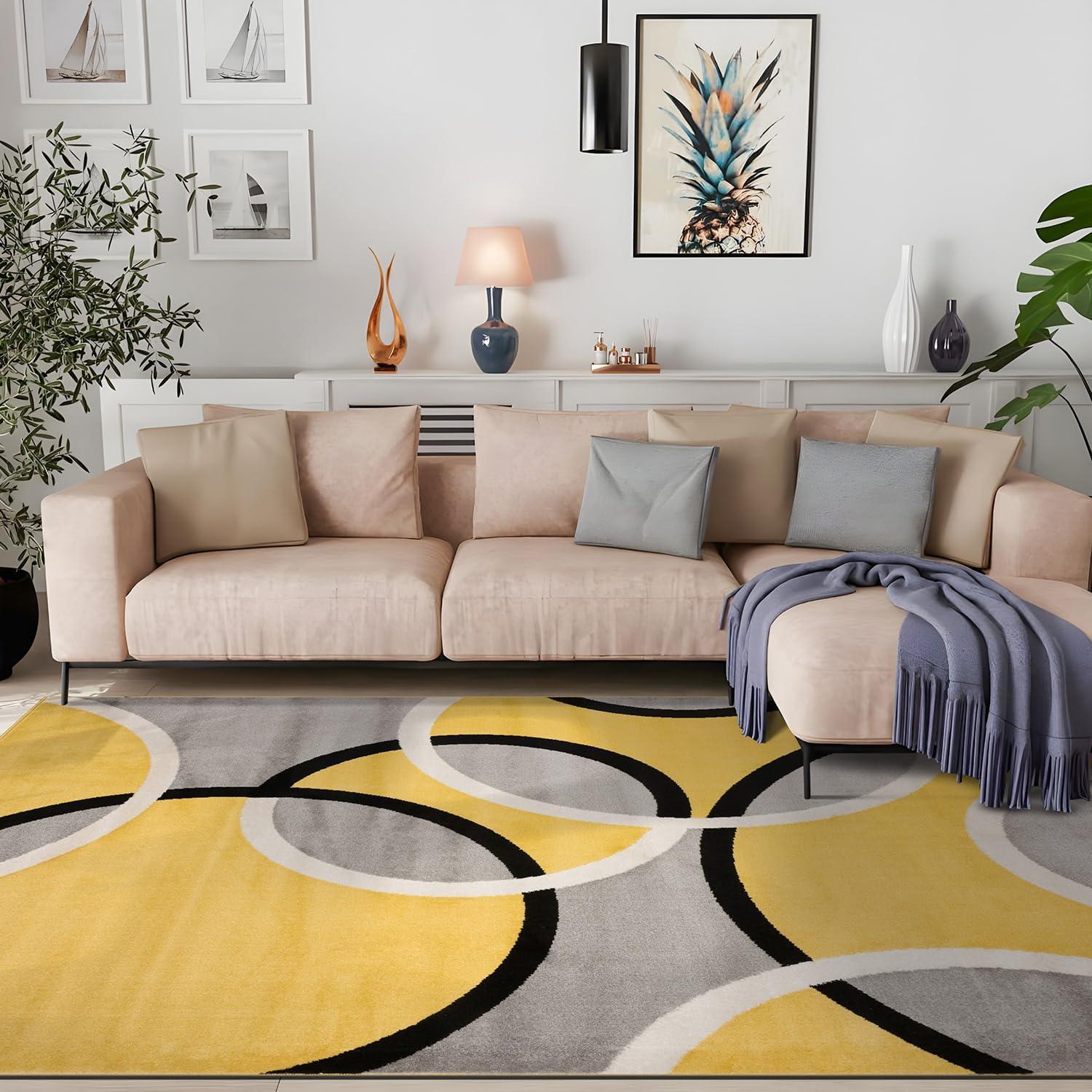 imageRugshop Contemporary Abstract Circles Area Rug FadeResistant Carpet for Living Room Bedroom or Home Office Yellow 53quot x 73quotYellow