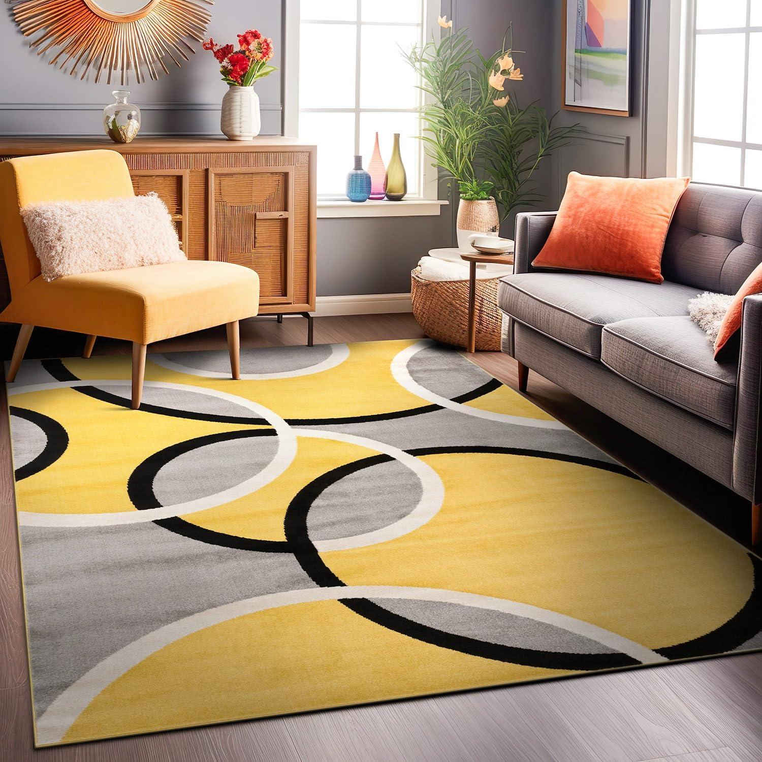 imageRugshop Contemporary Abstract Circles Area Rug FadeResistant Carpet for Living Room Bedroom or Home Office Yellow 53quot x 73quotYellow