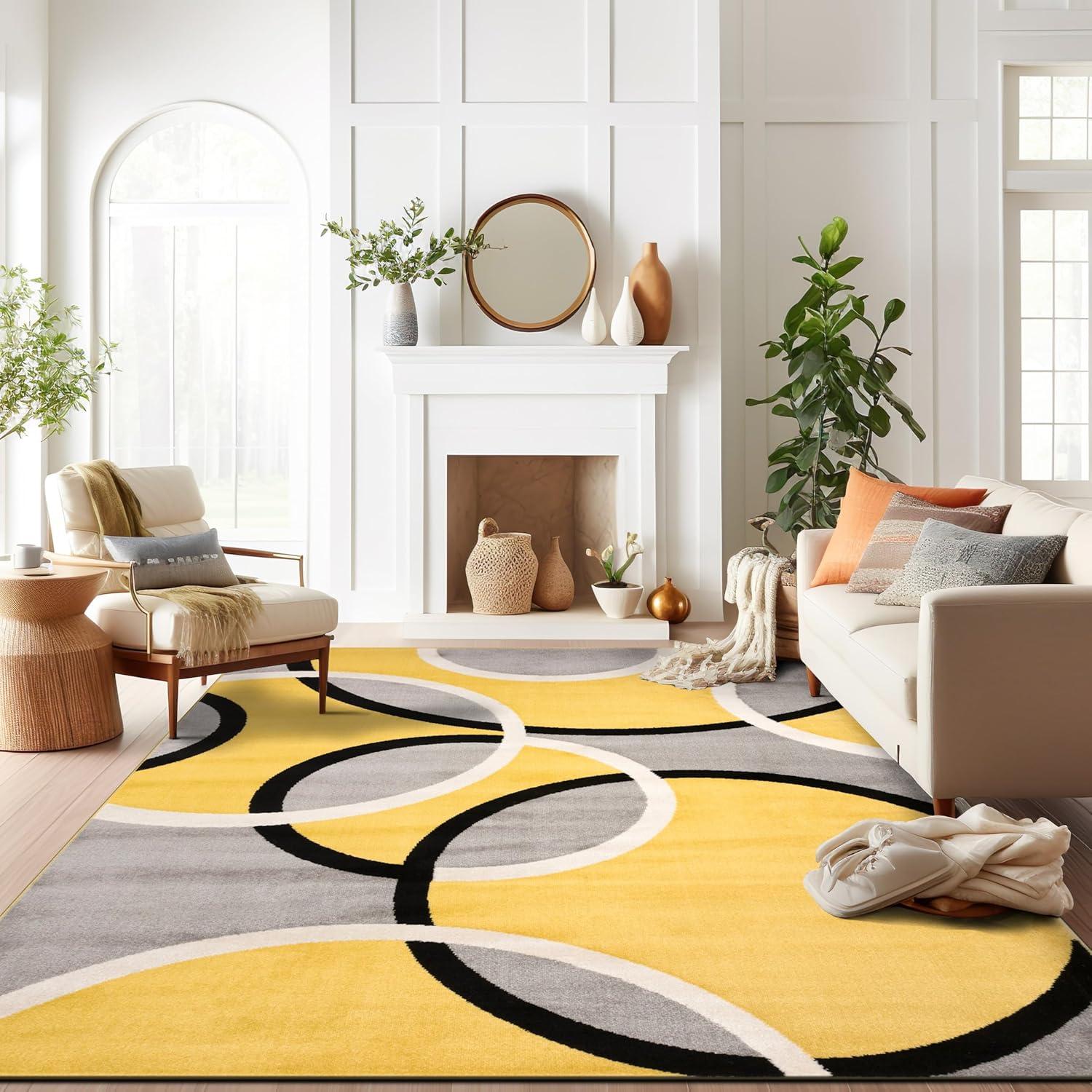 imageRugshop Contemporary Abstract Circles Area Rug FadeResistant Carpet for Living Room Bedroom or Home Office Yellow 53quot x 73quotYellow
