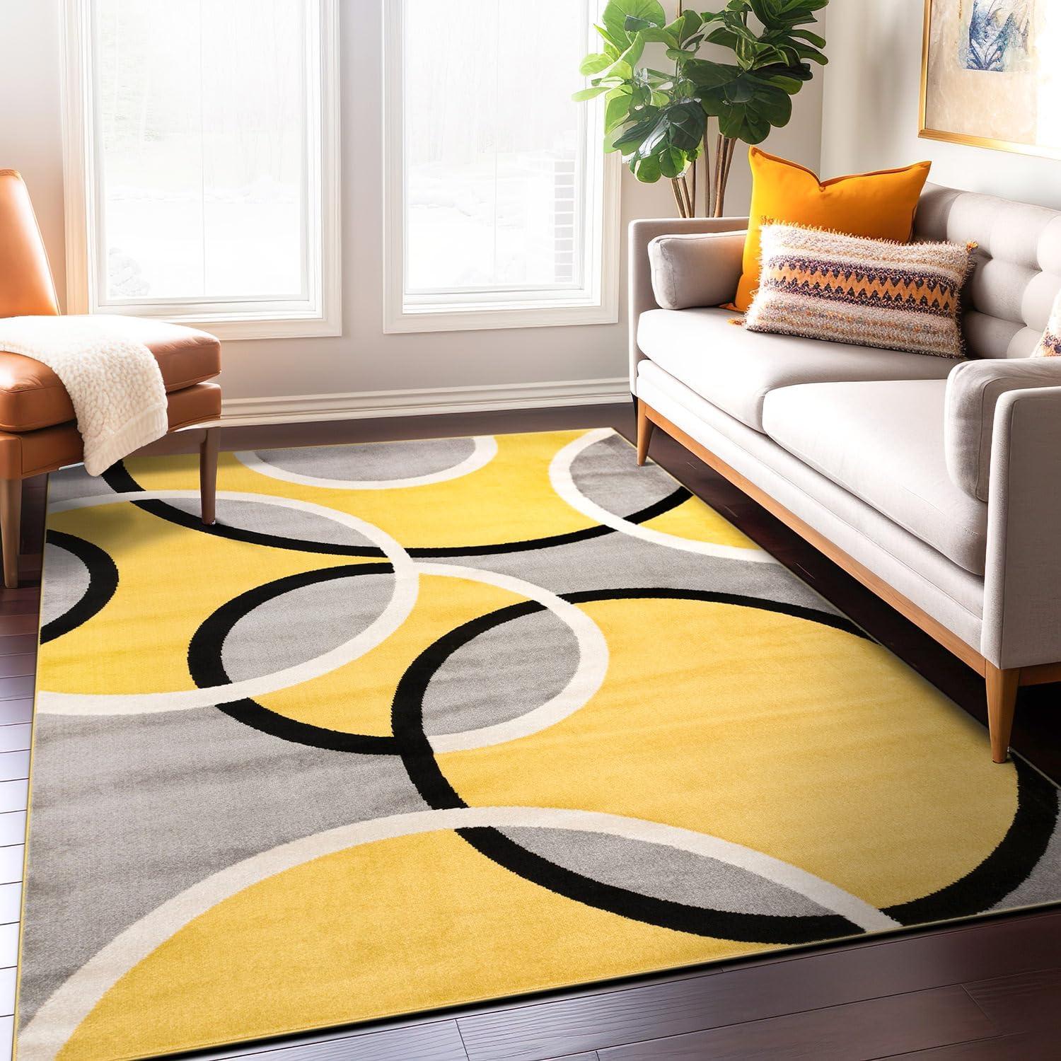 imageRugshop Contemporary Abstract Circles Area Rug FadeResistant Carpet for Living Room Bedroom or Home Office Yellow 53quot x 73quotYellow