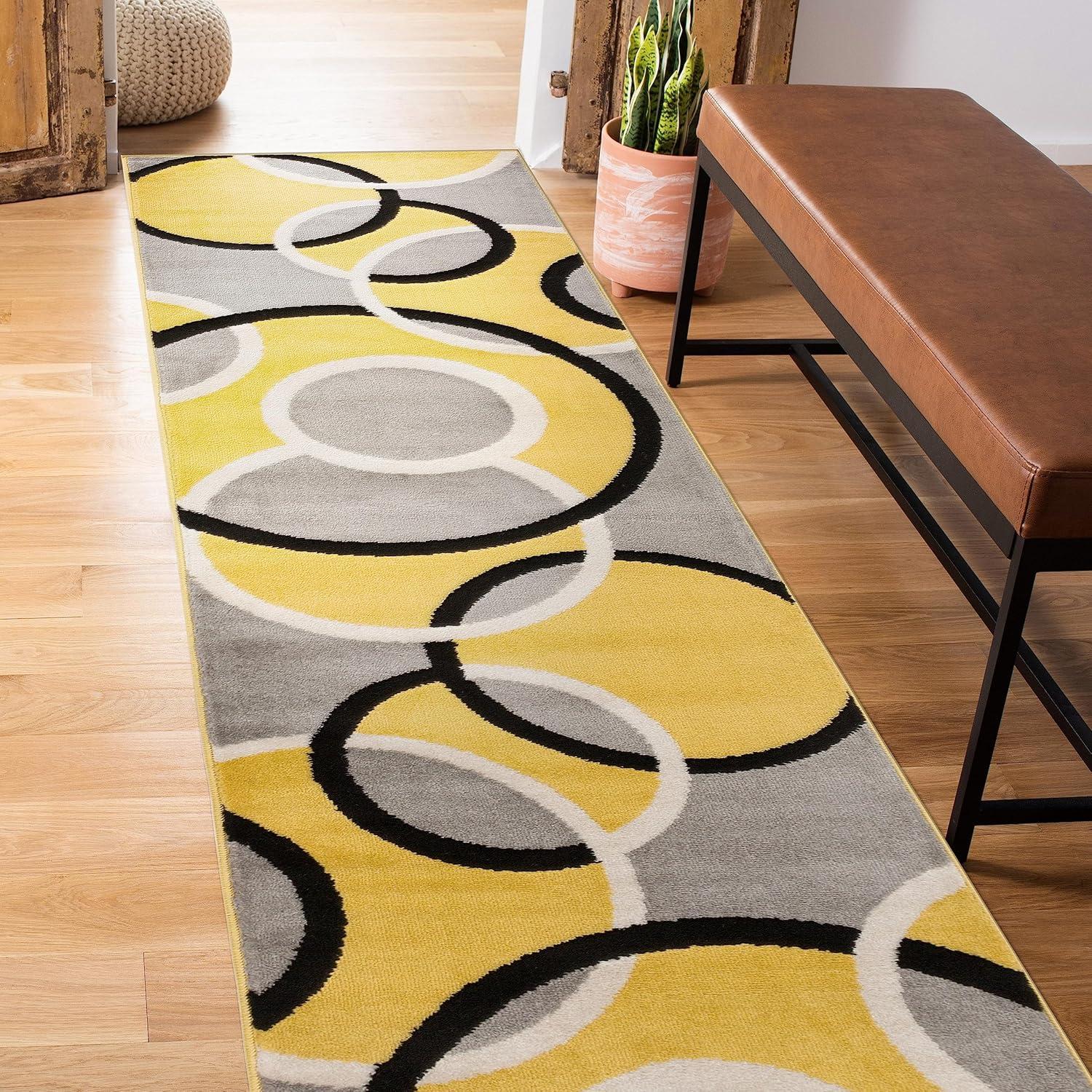 imageRugshop Contemporary Abstract Circles Area Rug FadeResistant Carpet for Living Room Bedroom or Home Office Yellow 53quot x 73quotYellow