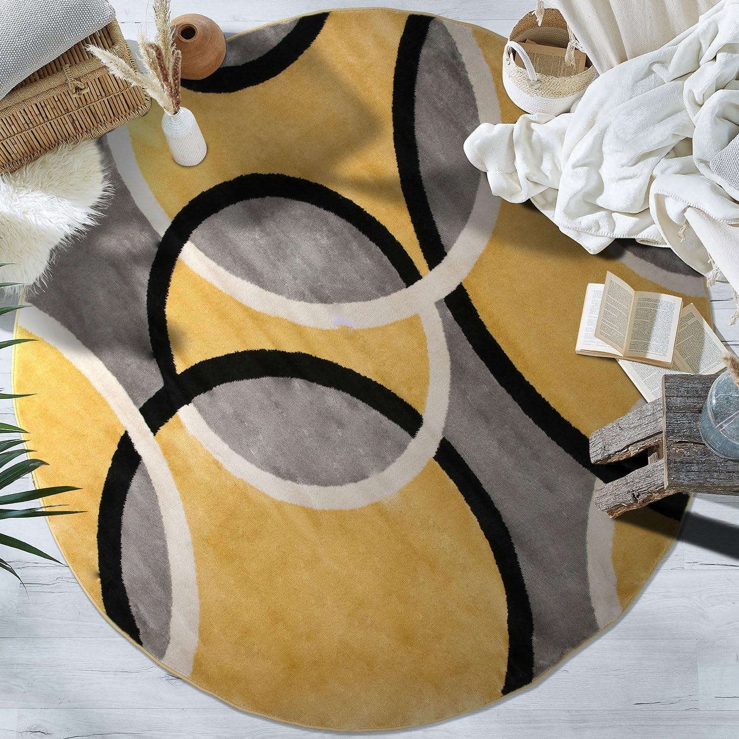 imageRugshop Contemporary Abstract Circles Area Rug FadeResistant Carpet for Living Room Bedroom or Home Office Yellow 53quot x 73quotYellow