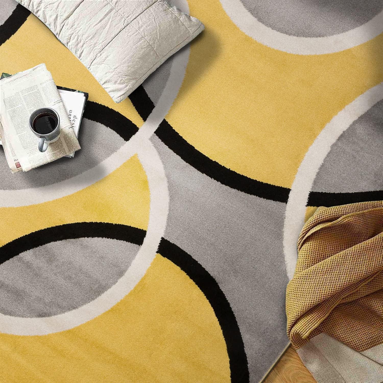 imageRugshop Contemporary Abstract Circles Area Rug FadeResistant Carpet for Living Room Bedroom or Home Office Yellow 53quot x 73quotYellow