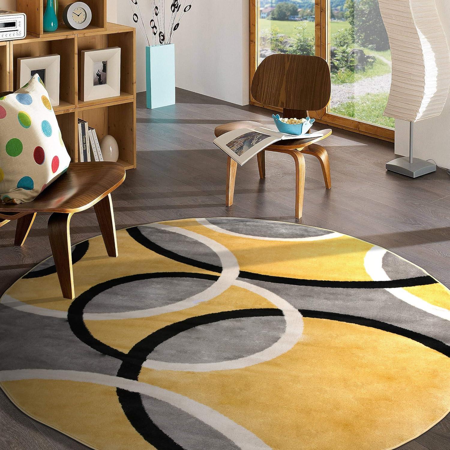 imageRugshop Contemporary Abstract Circles Area Rug FadeResistant Carpet for Living Room Bedroom or Home Office Yellow 53quot x 73quotYellow