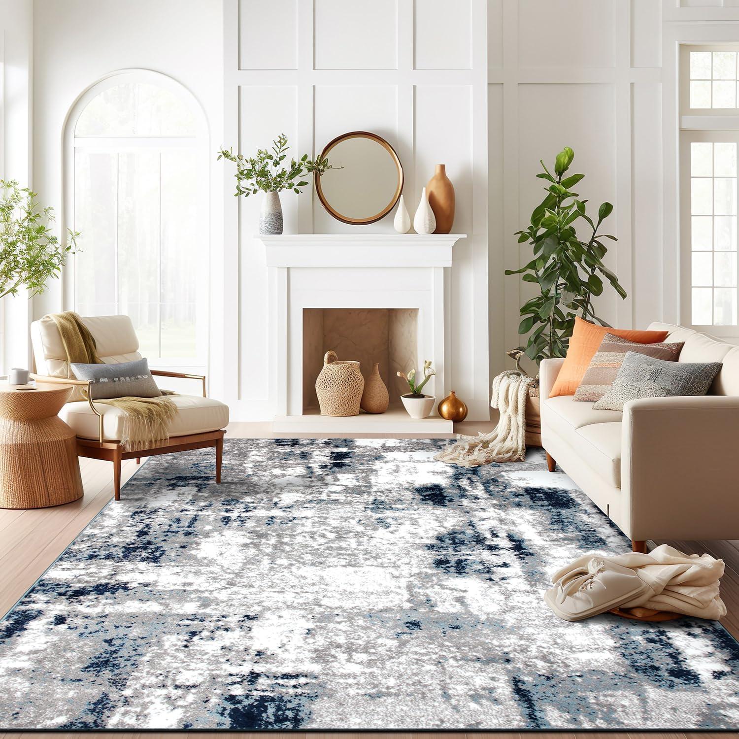 imageRugshop Contemporary Abstract Distressed Area Rug 5 x 7 BlueBlue
