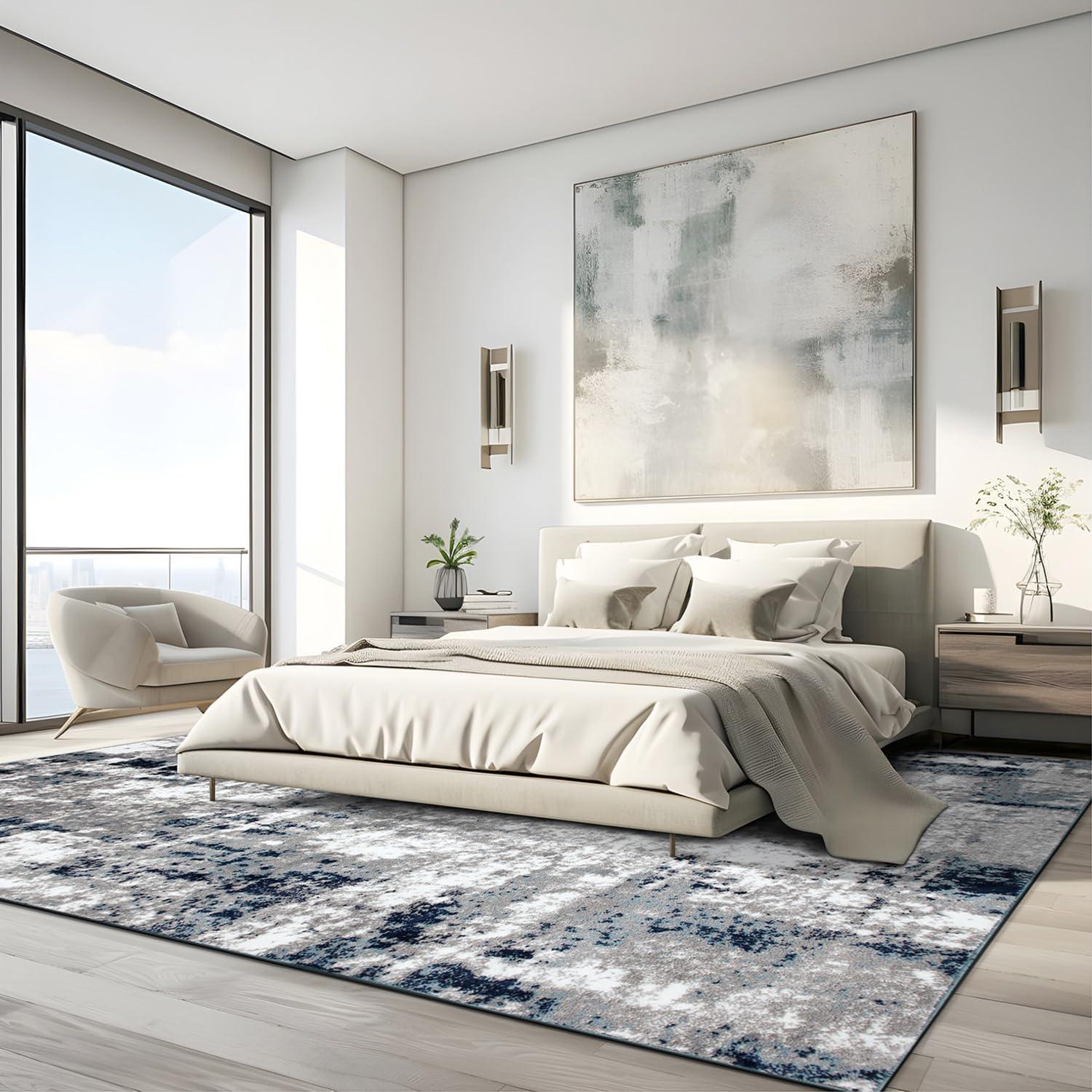 imageRugshop Contemporary Abstract Distressed Area Rug 5 x 7 BlueBlue