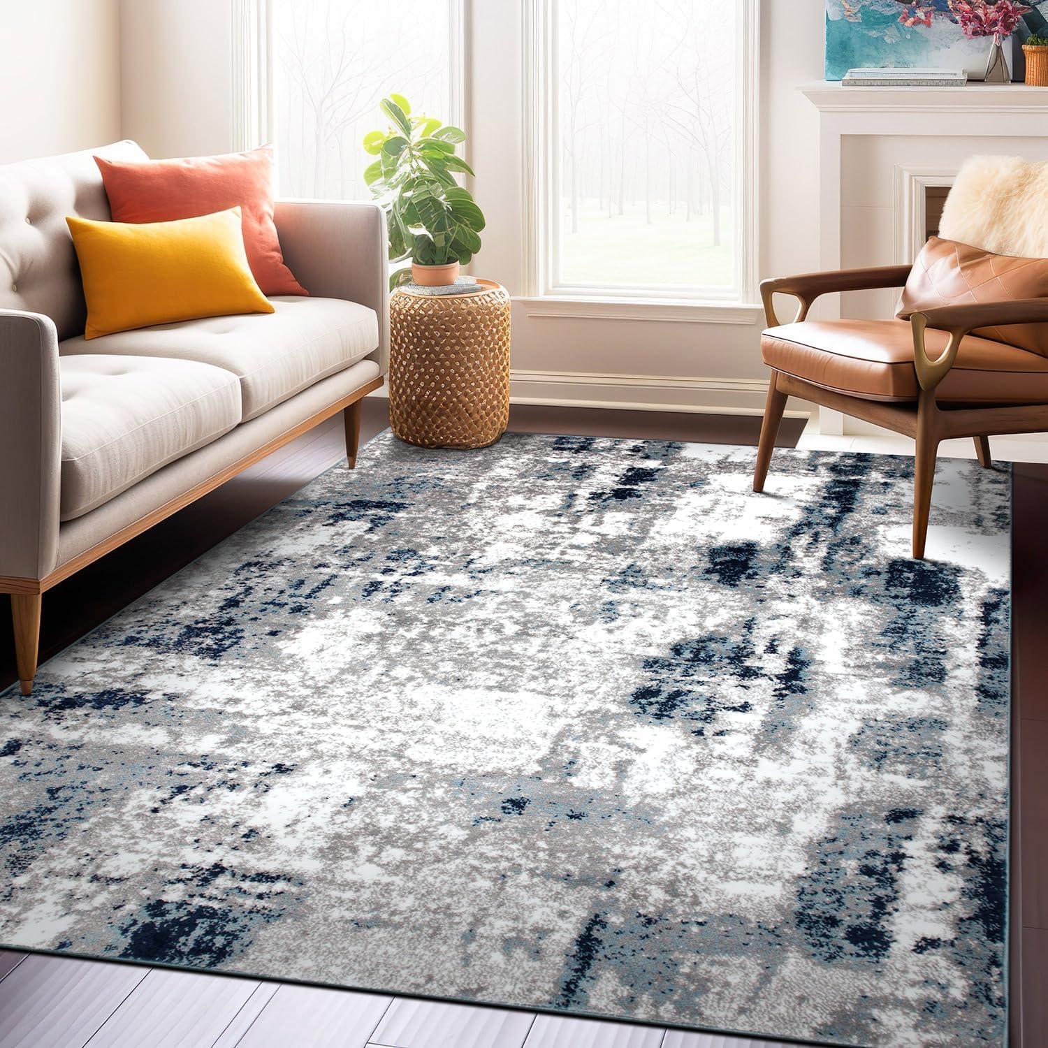 imageRugshop Contemporary Abstract Distressed Area Rug 5 x 7 BlueBlue