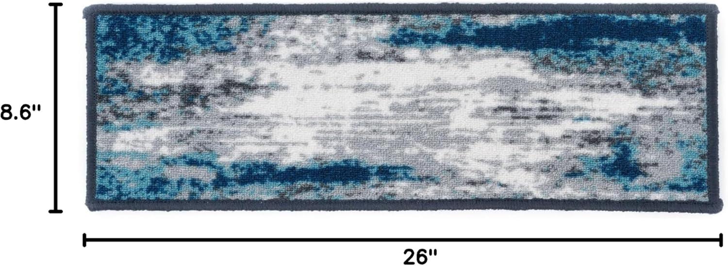 imageRugshop Contemporary Abstract NonSlip Stair Treads Set of 13 86quot x 26quot BlueBlue