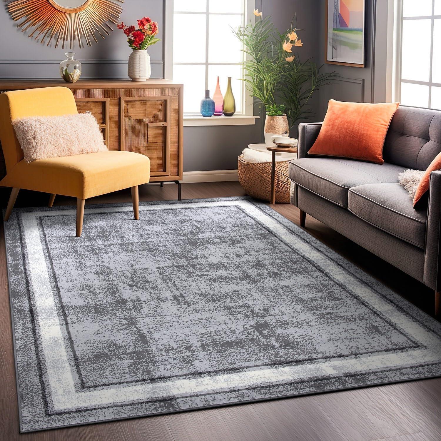 imageRugshop Contemporary Distressed Bordered Soft Area Rug 5 x 7 GrayGrey
