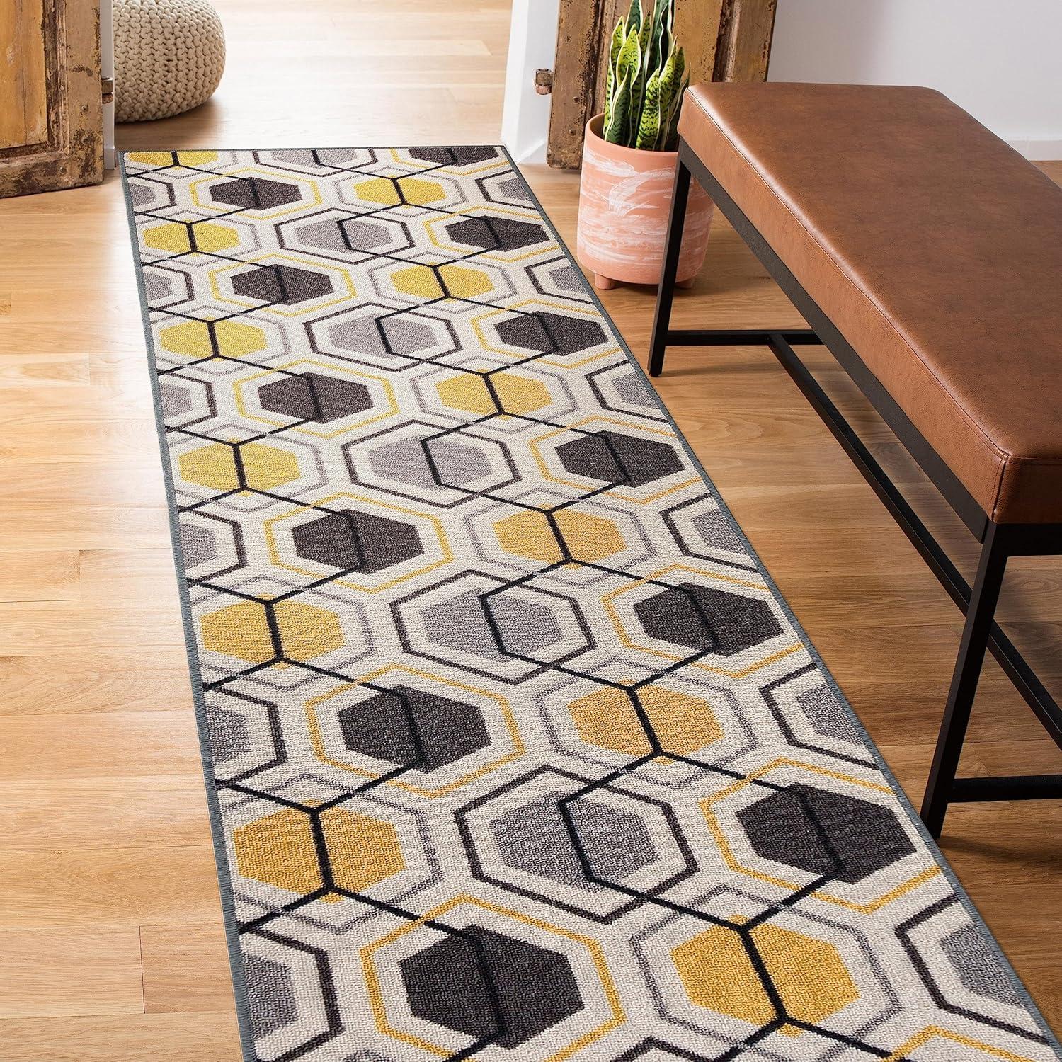 imageRugshop Contemporary Geometric Stripe Carpet for Living RoomBedroomHome OfficeKitchen NonSlip NonSkid Area Rug 5 X 7 5 3quot X 7 3quot YellowYellow
