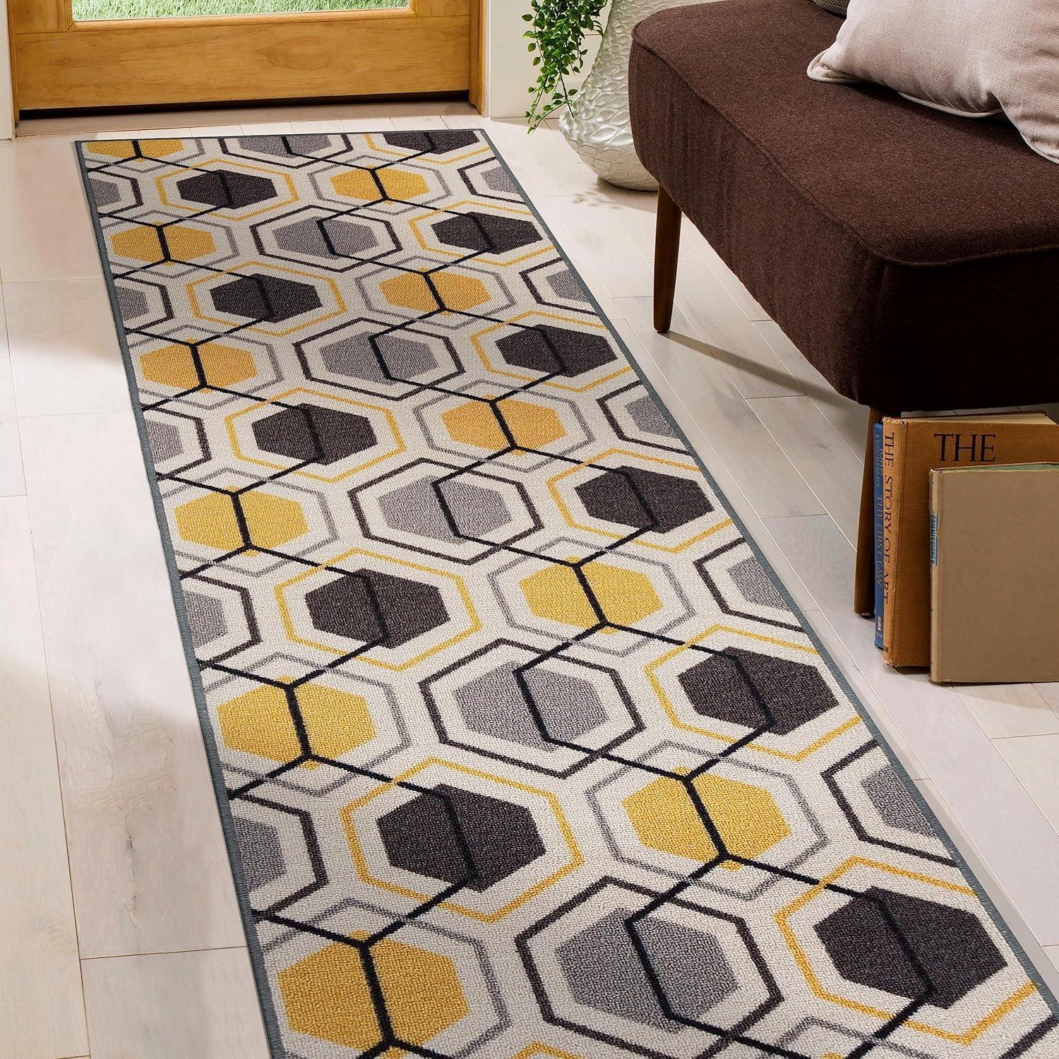 imageRugshop Contemporary Geometric Stripe Carpet for Living RoomBedroomHome OfficeKitchen NonSlip NonSkid Area Rug 5 X 7 5 3quot X 7 3quot YellowYellow