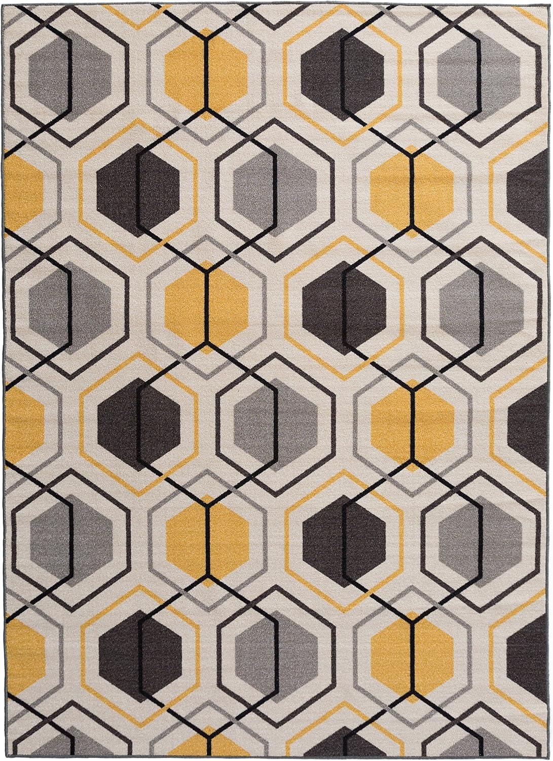 imageRugshop Contemporary Geometric Stripe Carpet for Living RoomBedroomHome OfficeKitchen NonSlip NonSkid Area Rug 5 X 7 5 3quot X 7 3quot YellowYellow