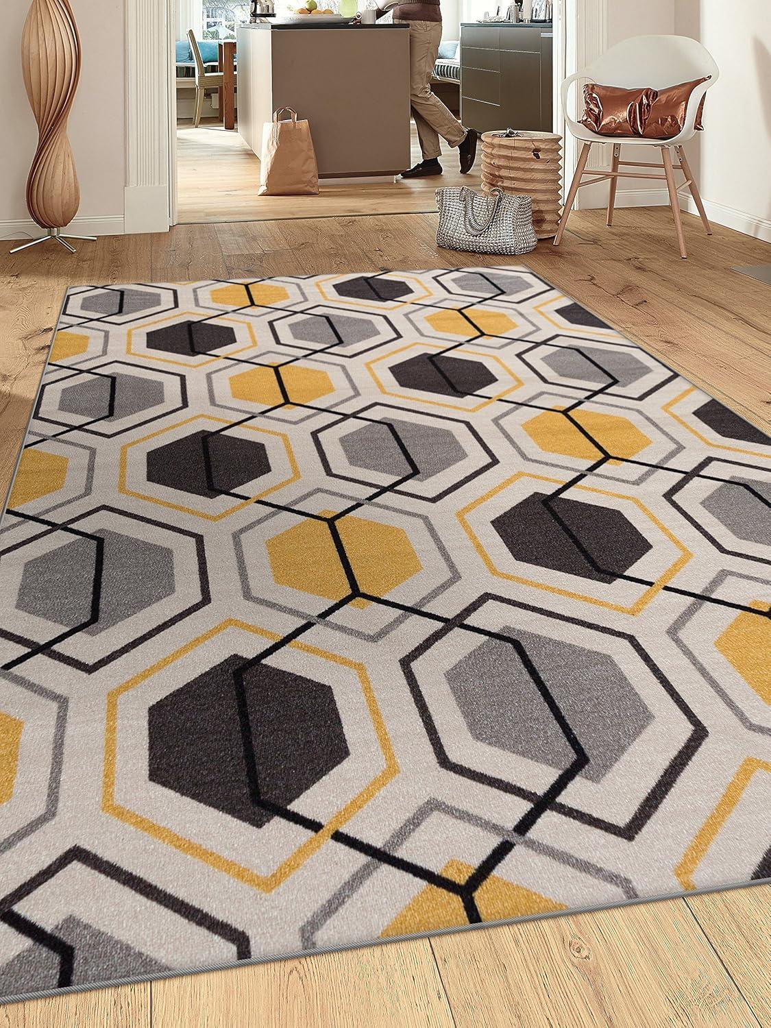 imageRugshop Contemporary Geometric Stripe Carpet for Living RoomBedroomHome OfficeKitchen NonSlip NonSkid Area Rug 5 X 7 5 3quot X 7 3quot YellowYellow